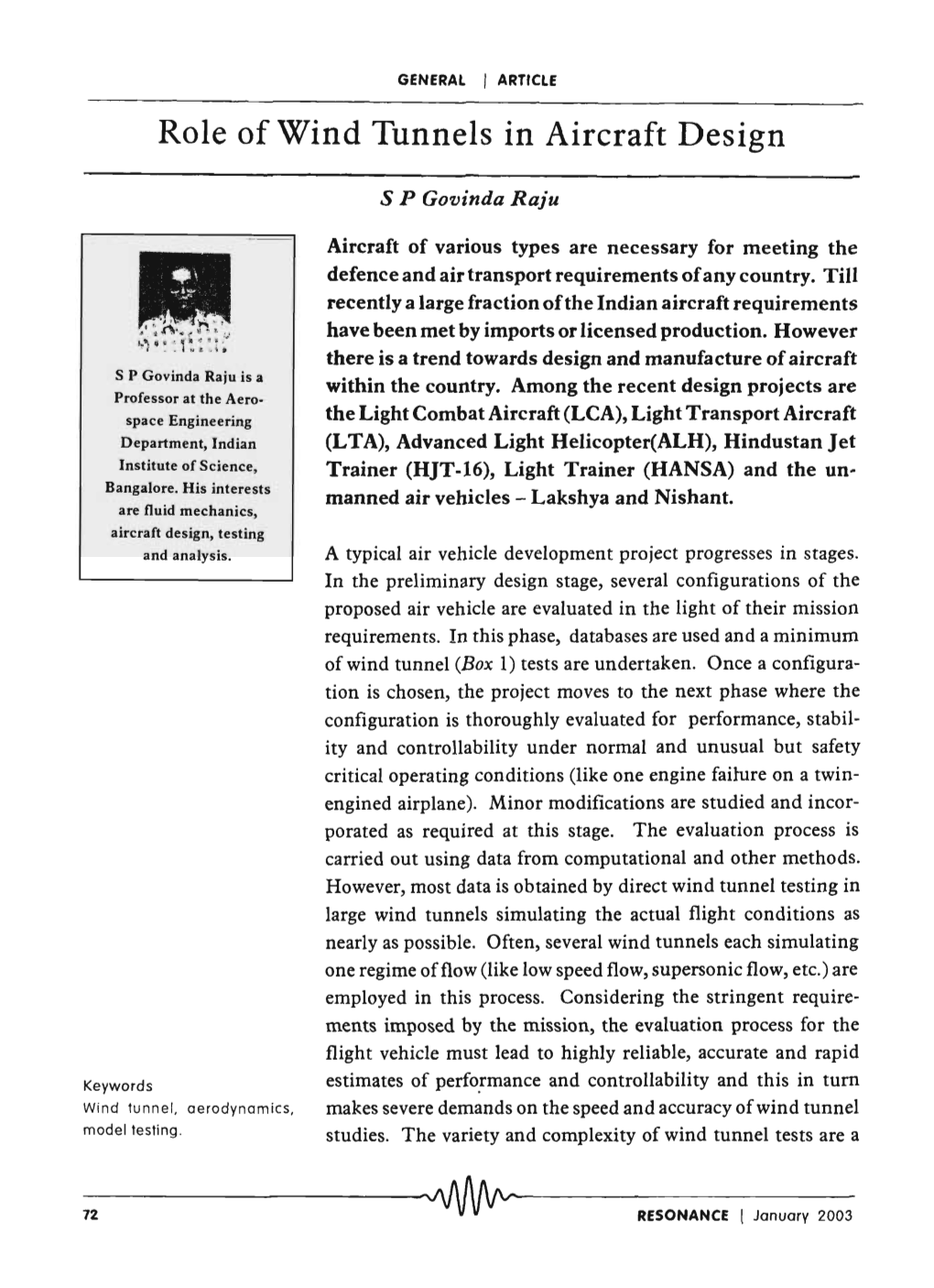 Role of Wind Tunnels in Aircraft Design ---~