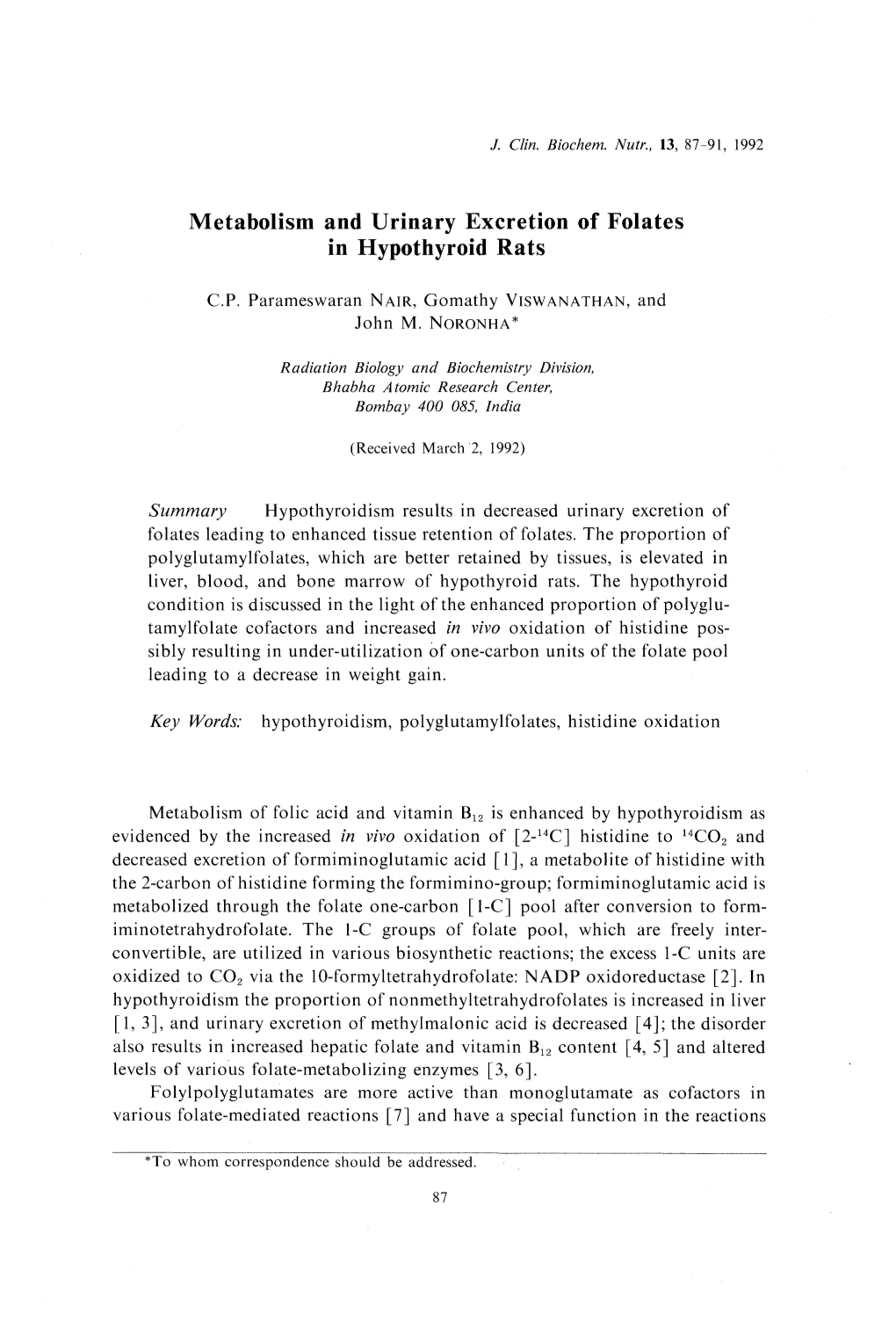 Metabolism and Urinary Excretion of Folates in Hypothyroid Rats Metabolism of Folic Acid and Vitamin B12 Is Enhanced by Hypothyr