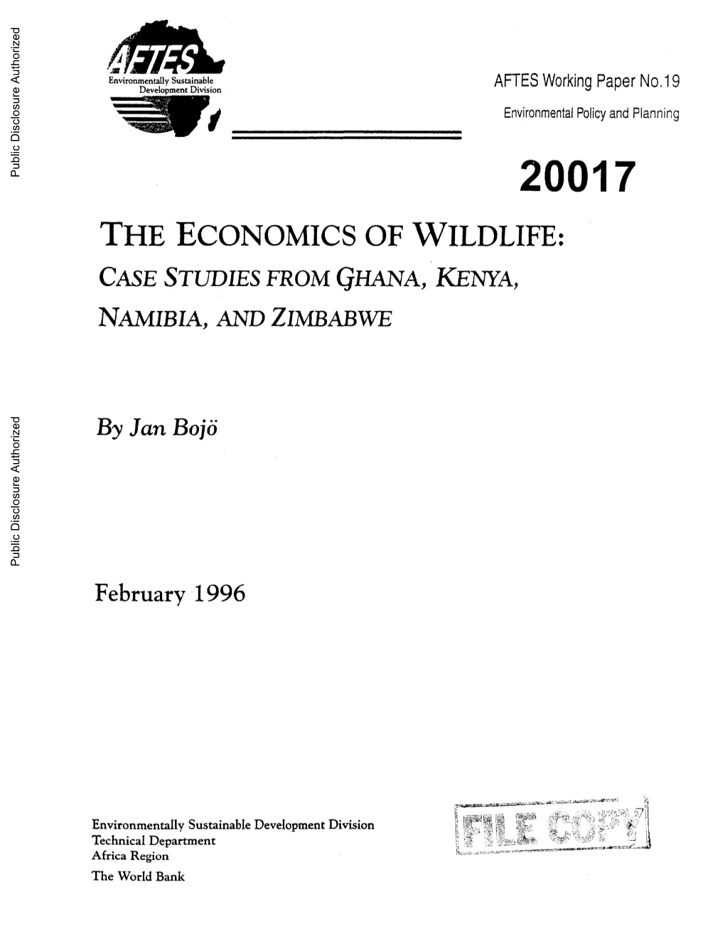 THE ECONOMICS of WILDLIFE: CASE STUDIES from GHANA, KENYA, NAMIBIA, and ZIMBABWE Public Disclosure Authorized