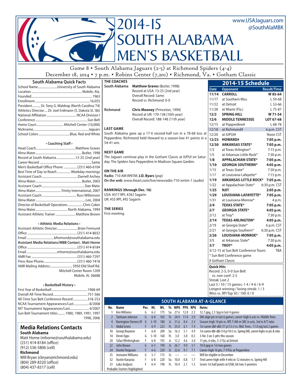 2014-15 South Alabama Men's Basketball