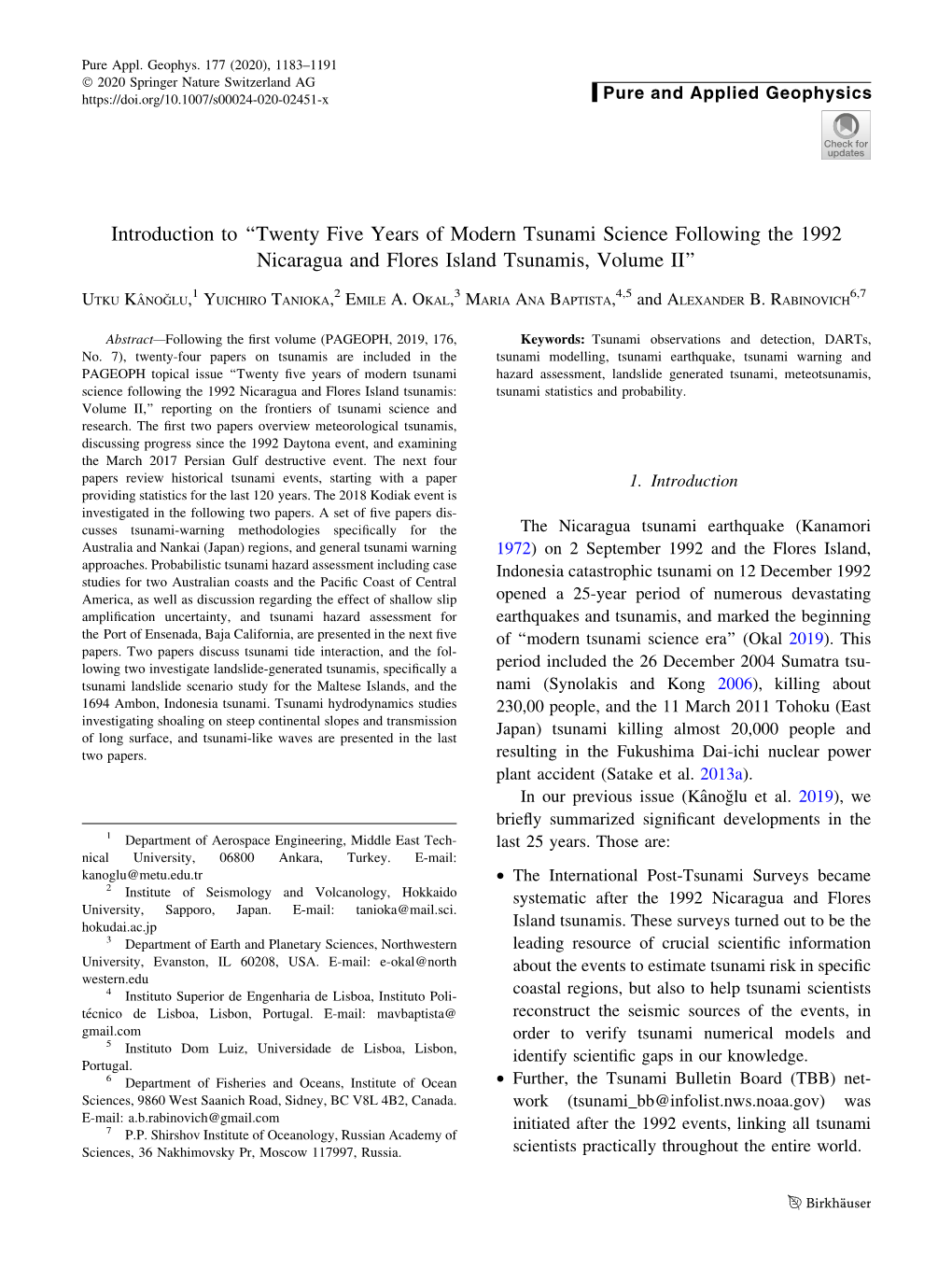 Twenty Five Years of Modern Tsunami Science Following the 1992 Nicaragua and Flores Island Tsunamis, Volume II’’