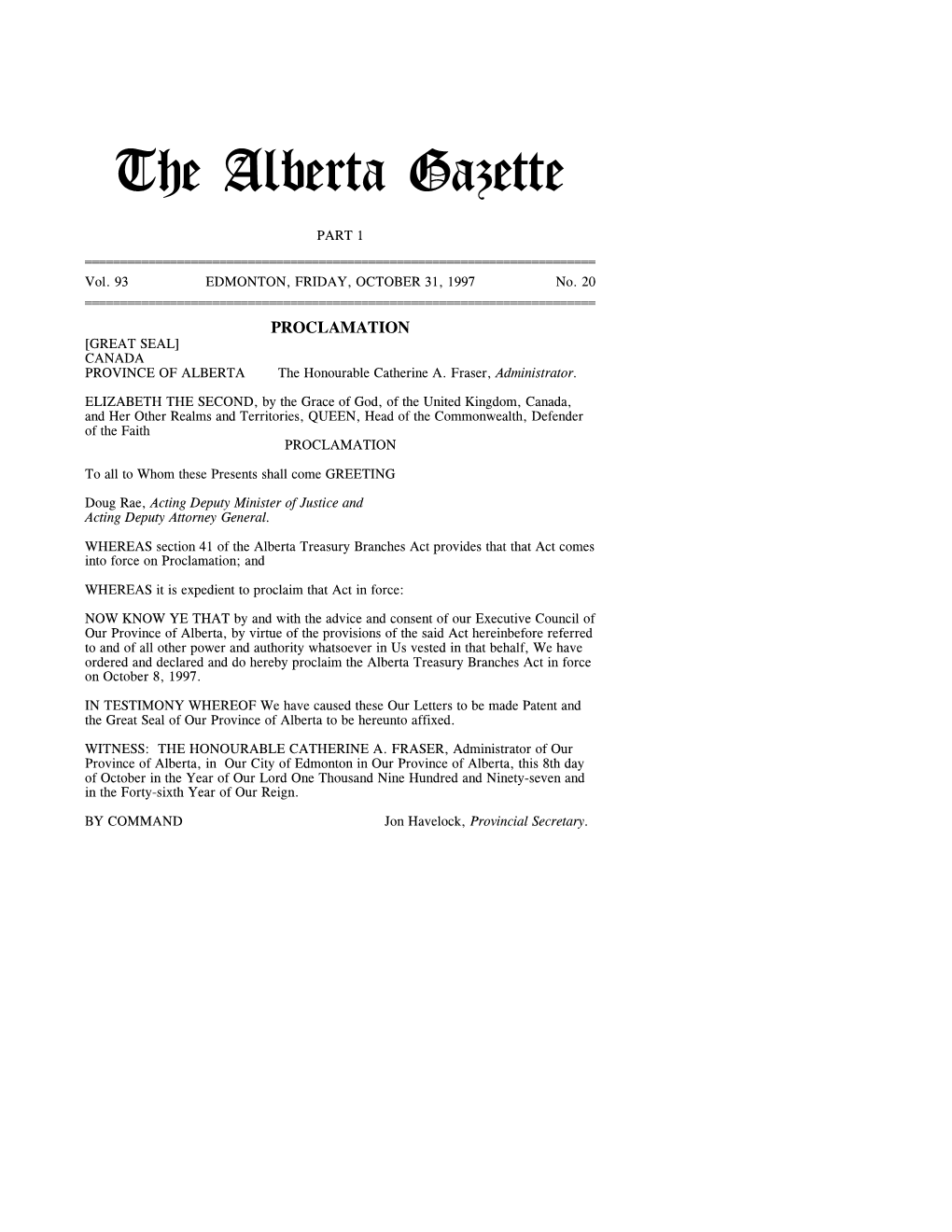 The Alberta Gazette, Part I, October 31, 1997
