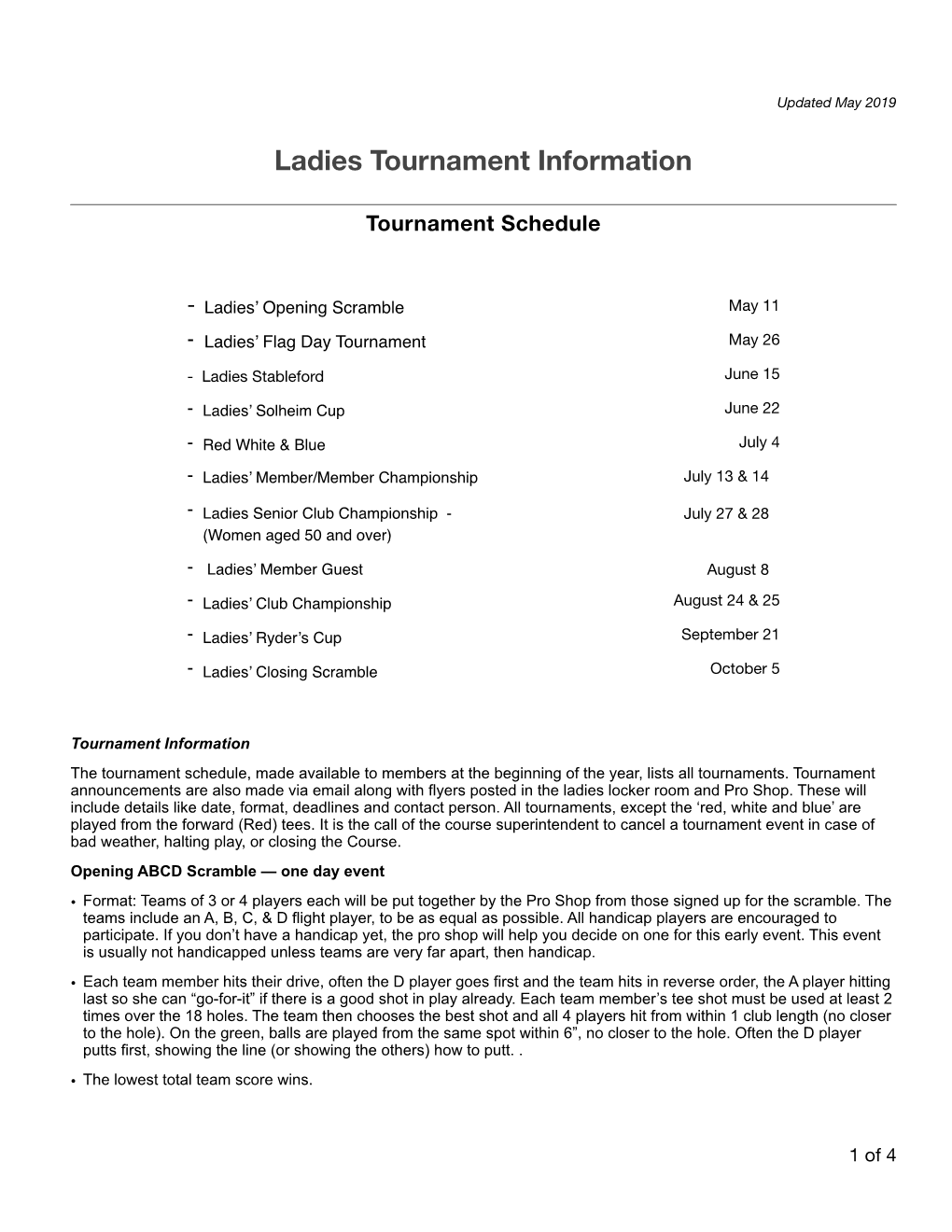 Tournament Descriptions 2019