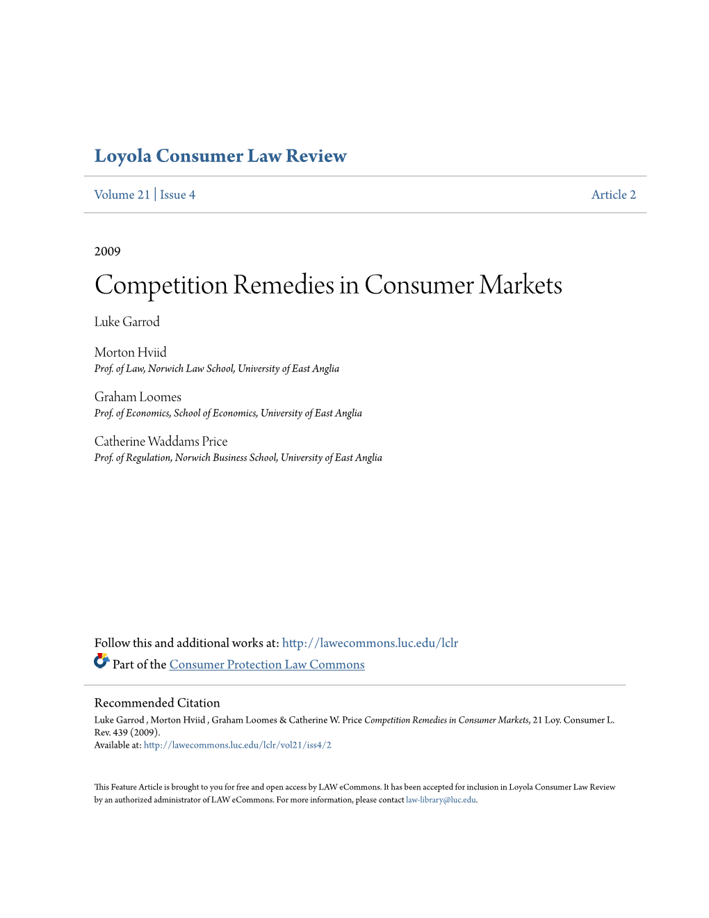 Competition Remedies in Consumer Markets Luke Garrod