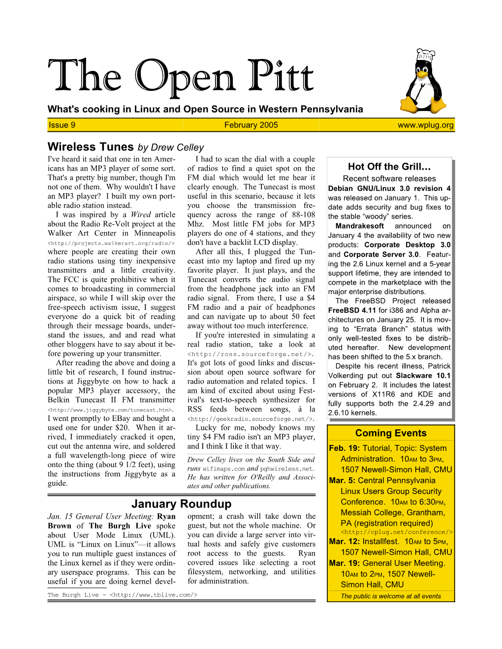 The Open Pitt What's Cooking in Linux and Open Source in Western Pennsylvania Issue 9 February 2005