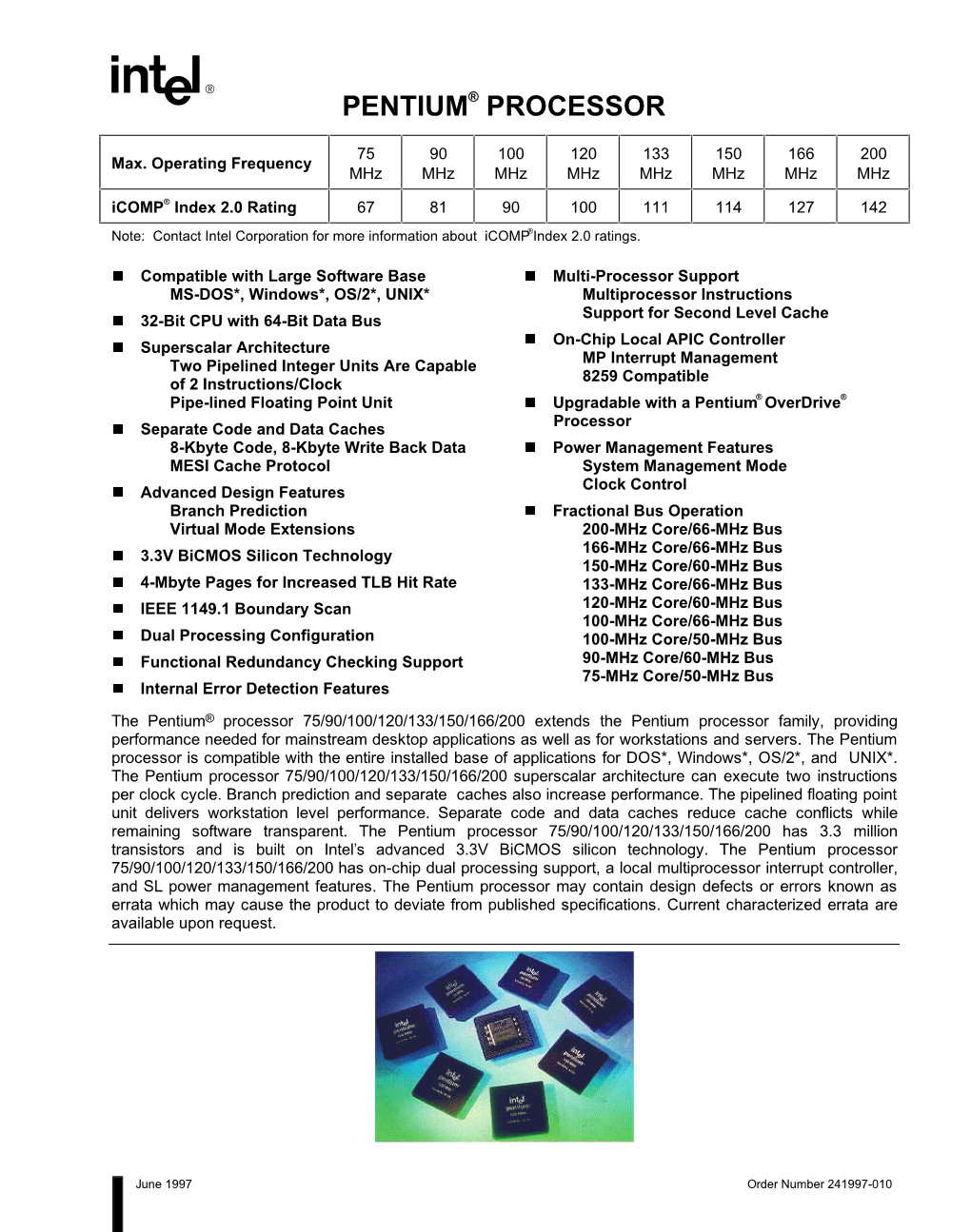 PENTIUM® PROCESSOR 75 90 100 120 133 150 166 200 Max