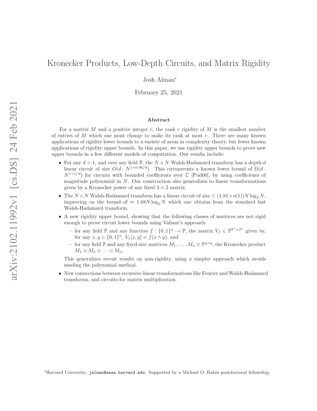 Kronecker Products, Low-Depth Circuits, and Matrix Rigidity