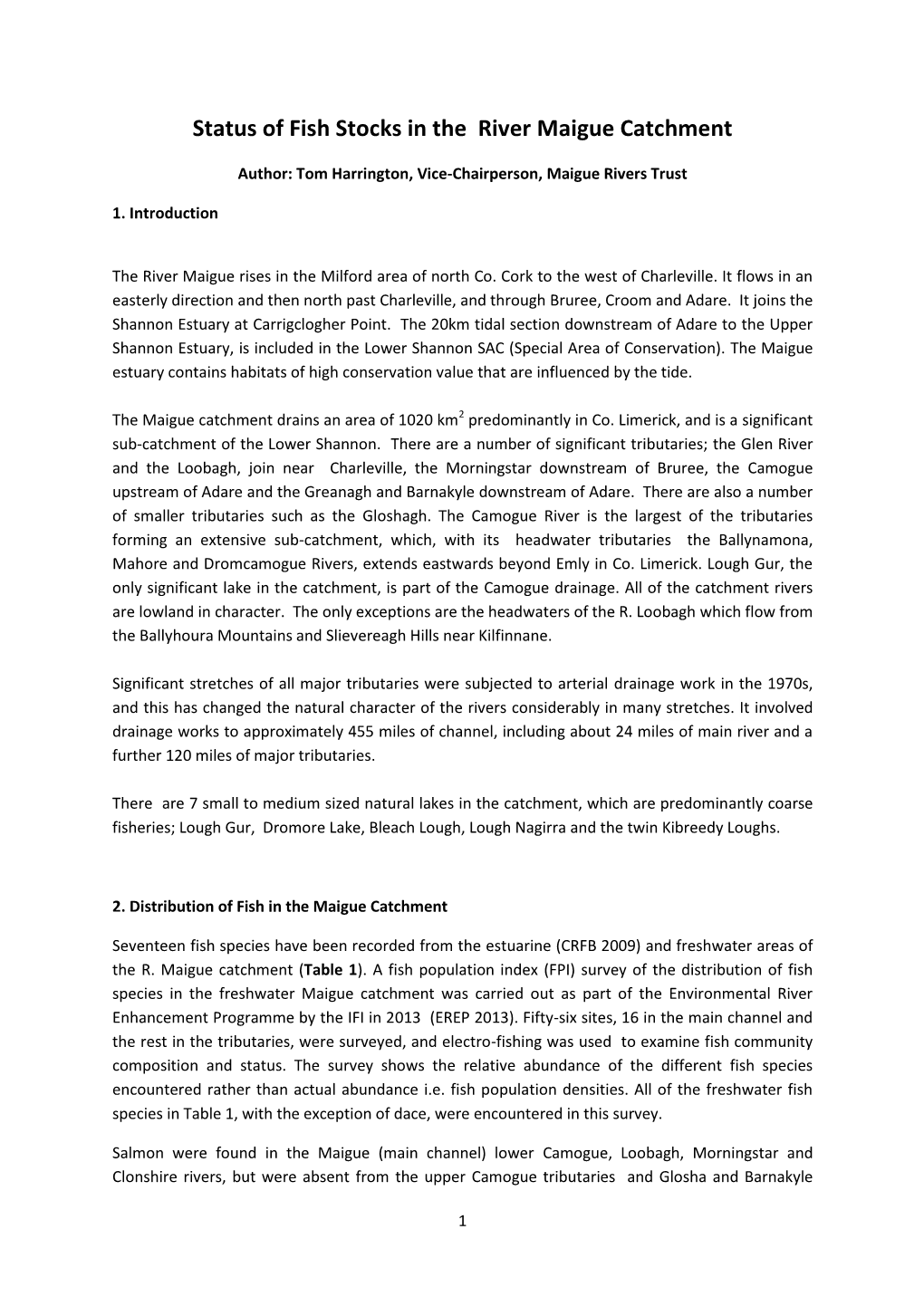 Status of Fish Stocks in the River Maigue Catchment