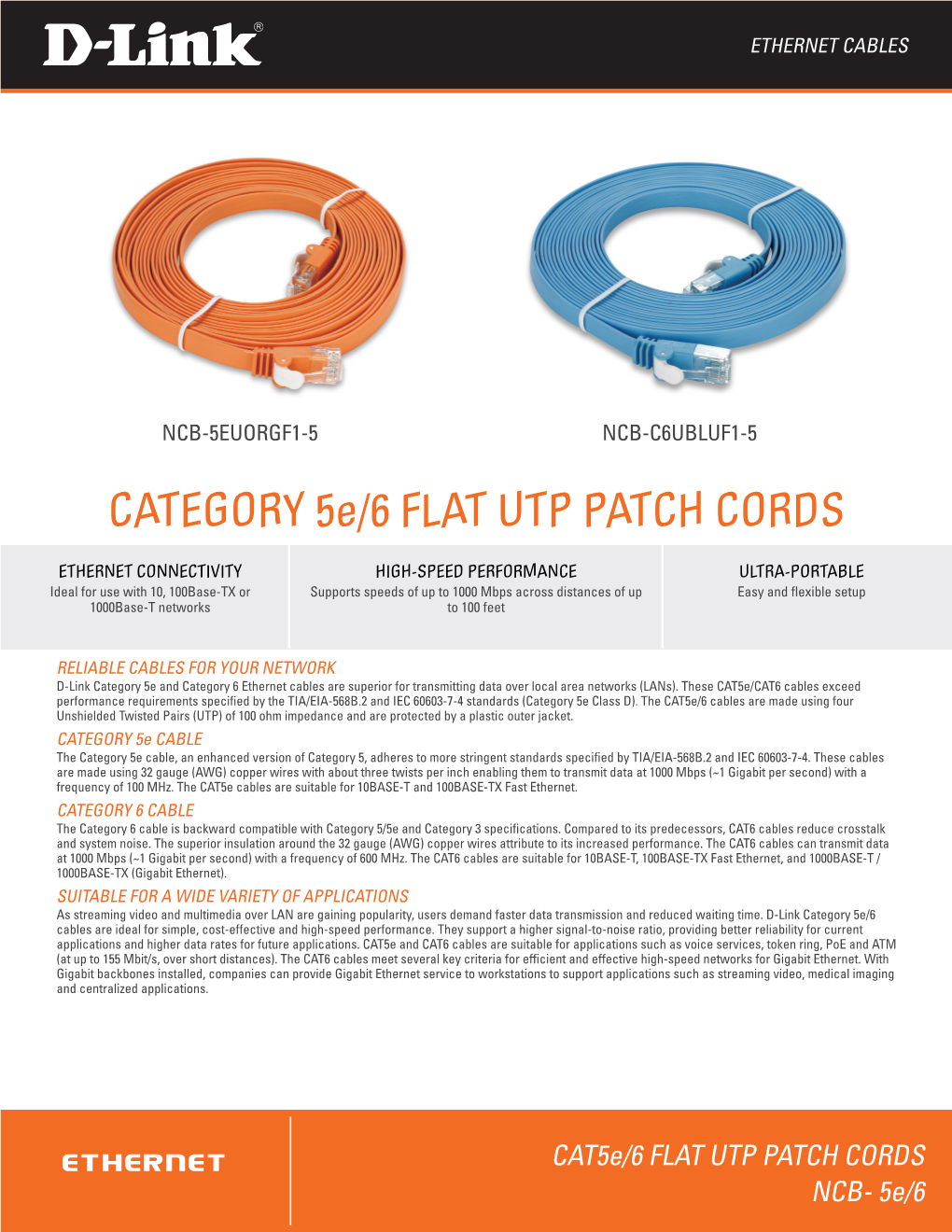 CATEGORY 5E/6 FLAT UTP PATCH CORDS