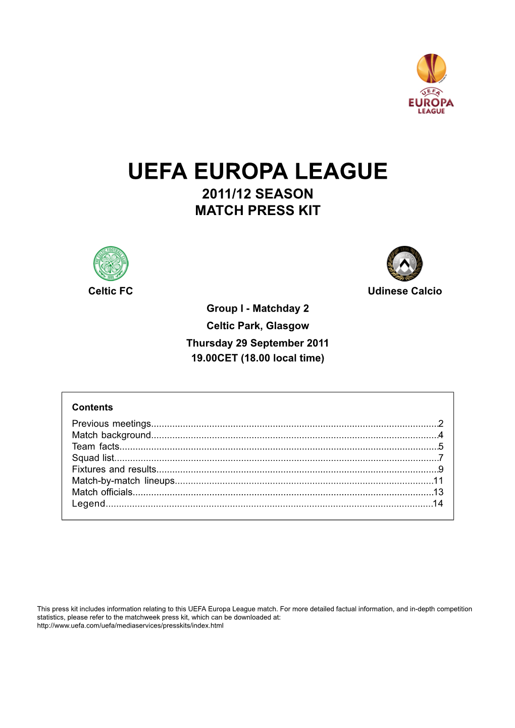 Uefa Europa League 2011/12 Season Match Press Kit