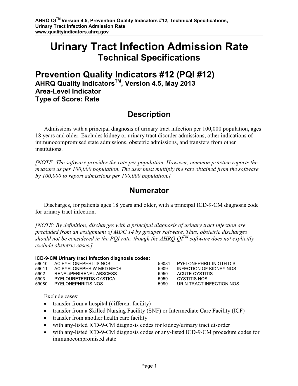 PQI 12 Urinary Tract Infection Admission Rate