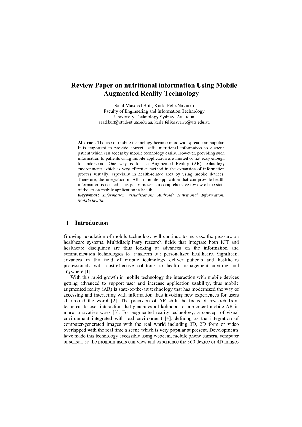 Review Paper on Nutritional Information Using Mobile Augmented Reality Technology