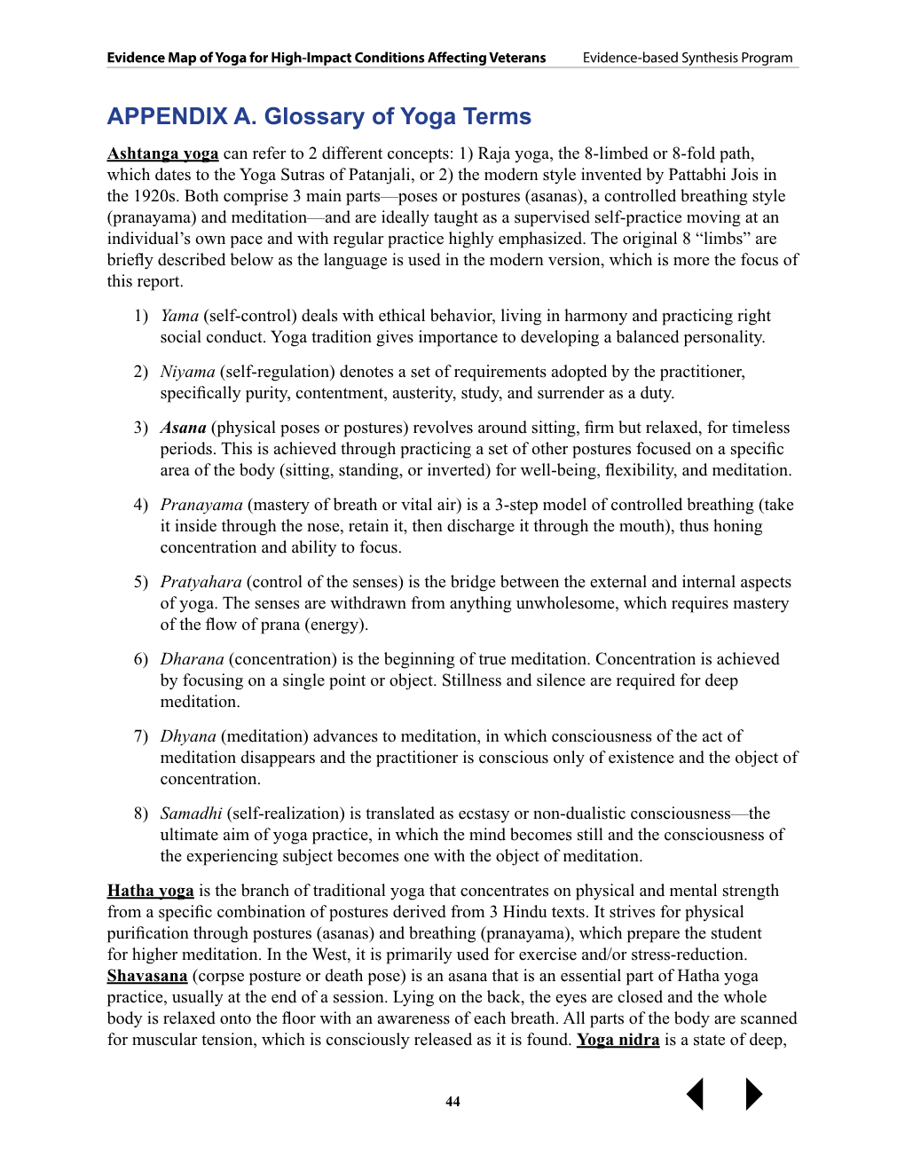 Evidence Map of Yoga for High-Impact Conditions Affecting Veterans Evidence-Based Synthesis Program