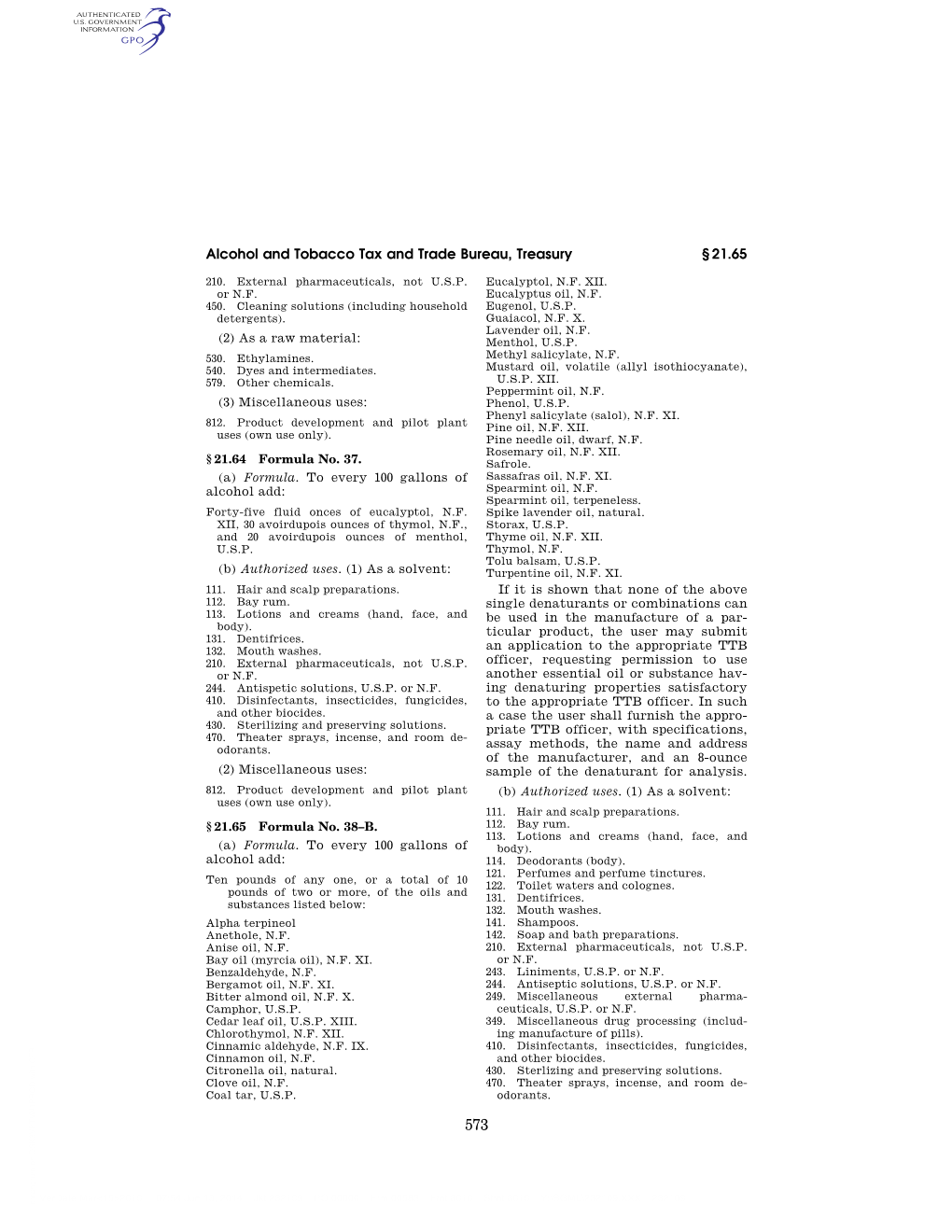 Alcohol and Tobacco Tax and Trade Bureau, Treasury § 21.65