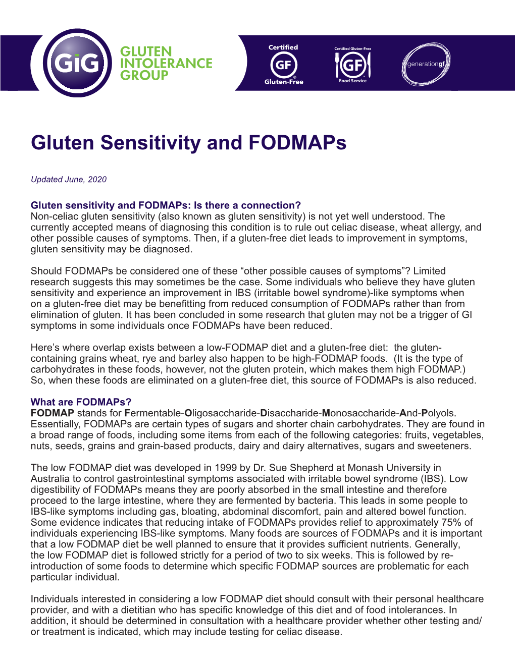 Gluten Sensitivity and Fodmaps