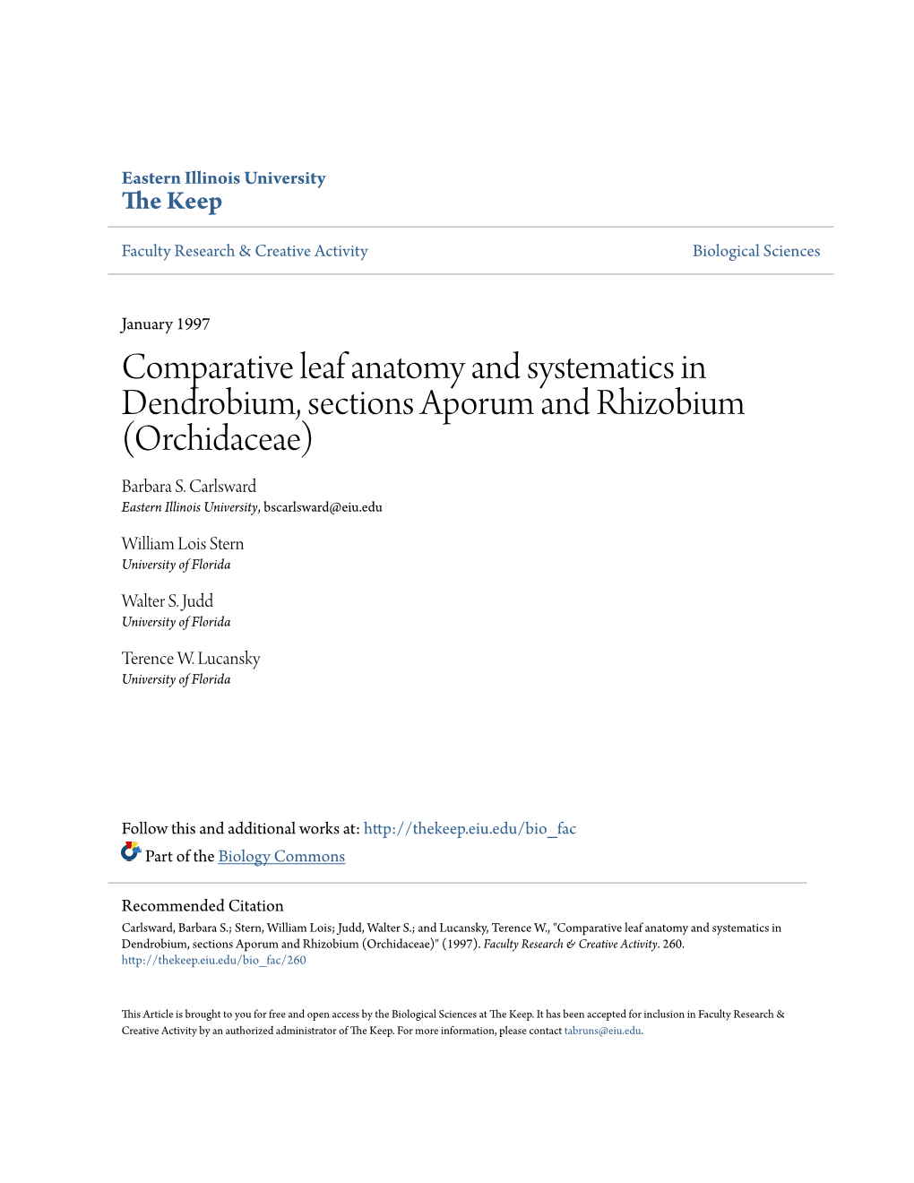 Comparative Leaf Anatomy and Systematics in Dendrobium, Sections Aporum and Rhizobium (Orchidaceae) Barbara S