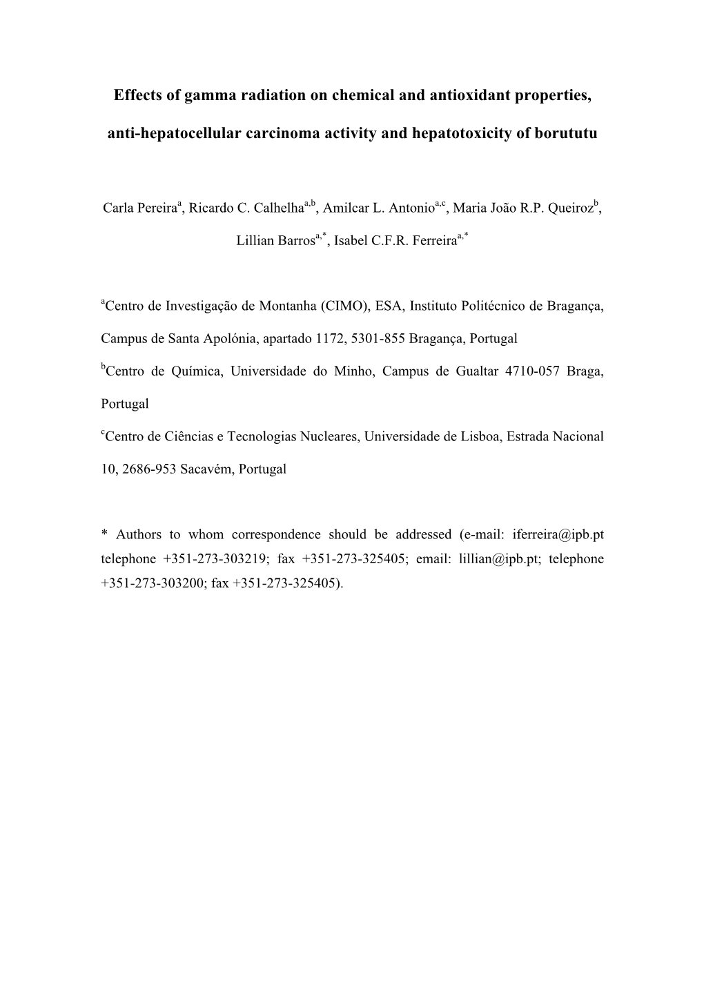 Effects of Gamma Radiation on Chemical and Antioxidant Properties, Anti-Hepatocellular Carcinoma Activity and Hepatotoxicity Of