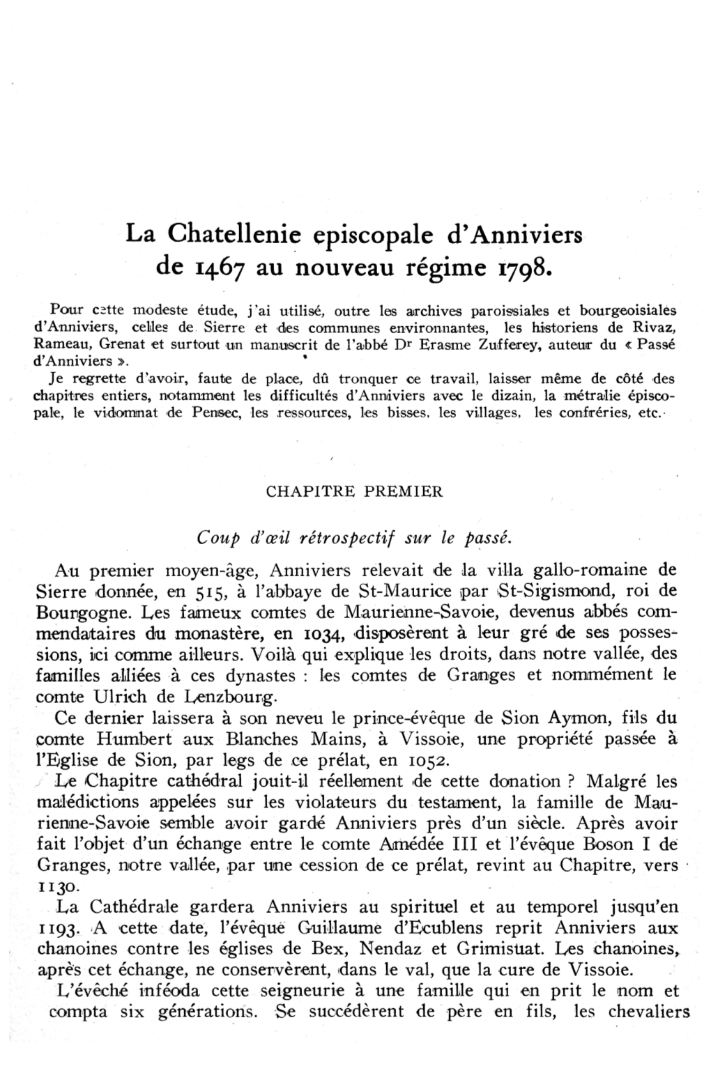 La Châtellenie Episcopale D'anniviers De 1467 Au Nouveau Régime 1798