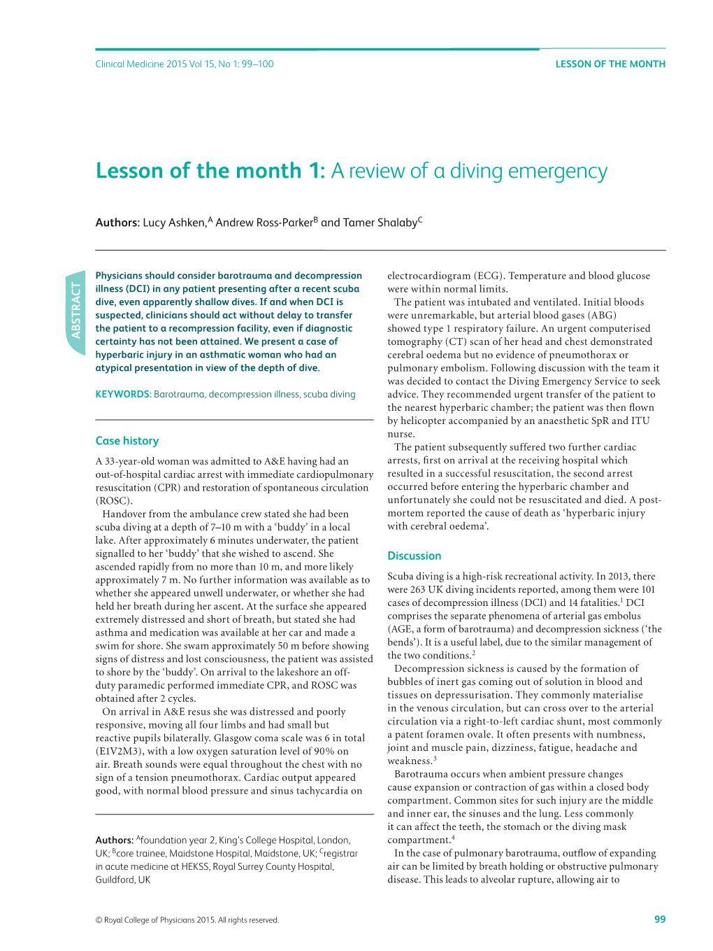 A Review of a Diving Emergency