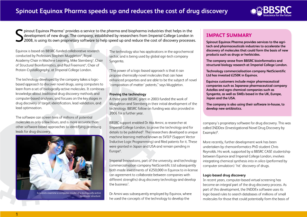 Spinout Equinox Pharma Speeds up and Reduces the Cost of Drug Discovery