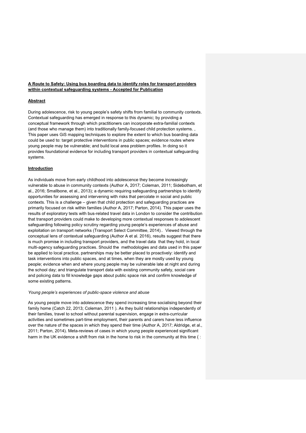 Using Bus Boarding Data to Identify Roles for Transport Providers Within Contextual Safeguarding Systems - Accepted for Publication