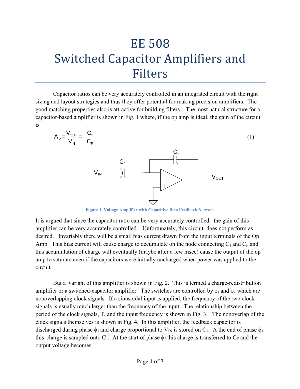 EE 508 Switched Capacitor Amplifiers and Filters