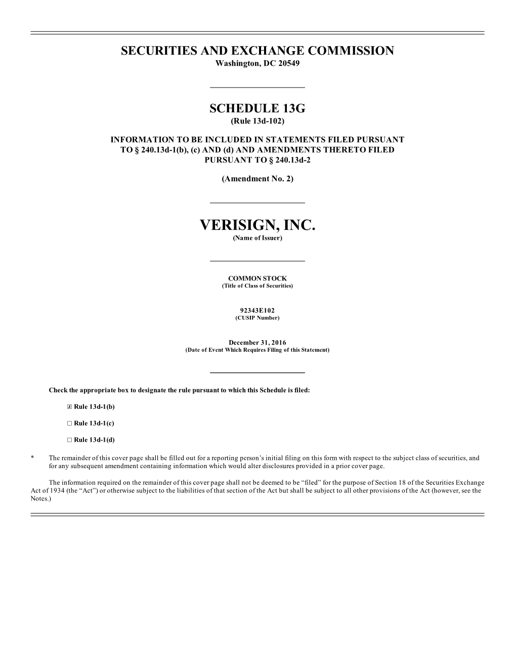 VERISIGN, INC. (Name of Issuer)