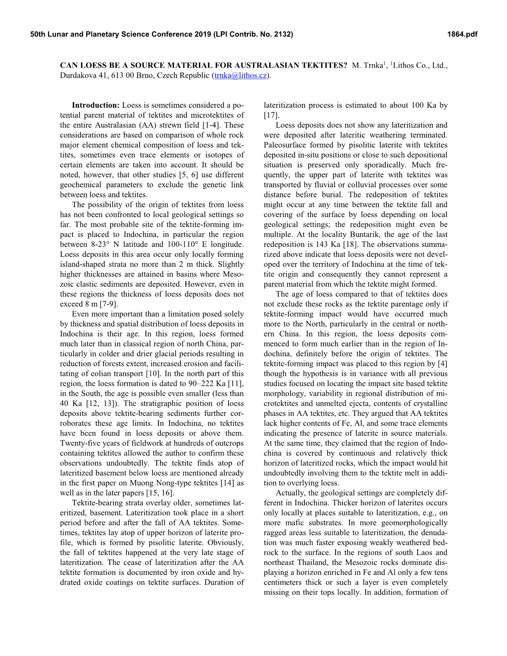 Can Loess Be a Source Material for Australasian Tektites? M