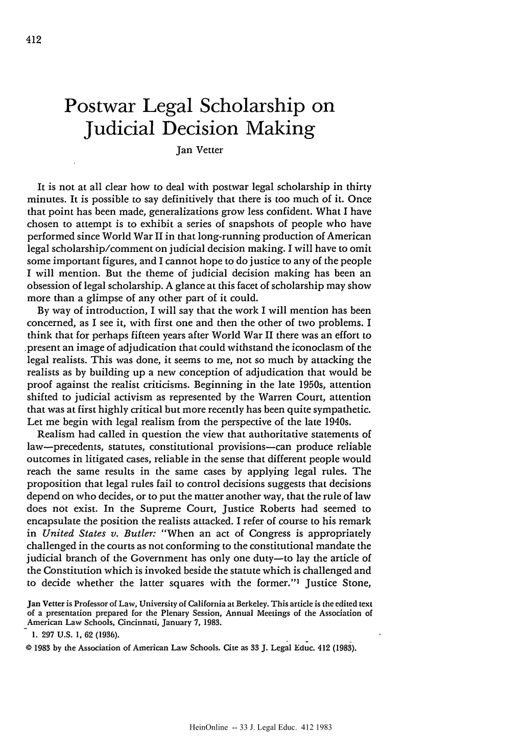 Postwar Legal Scholarship on Judicial Decision Making Jan Vetter