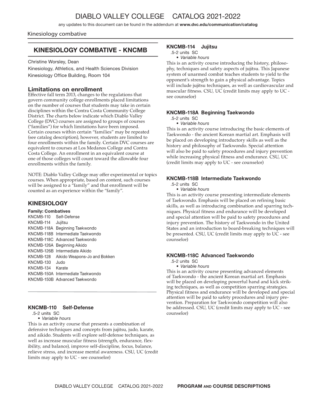 Kinesiology Combative Catalog Information