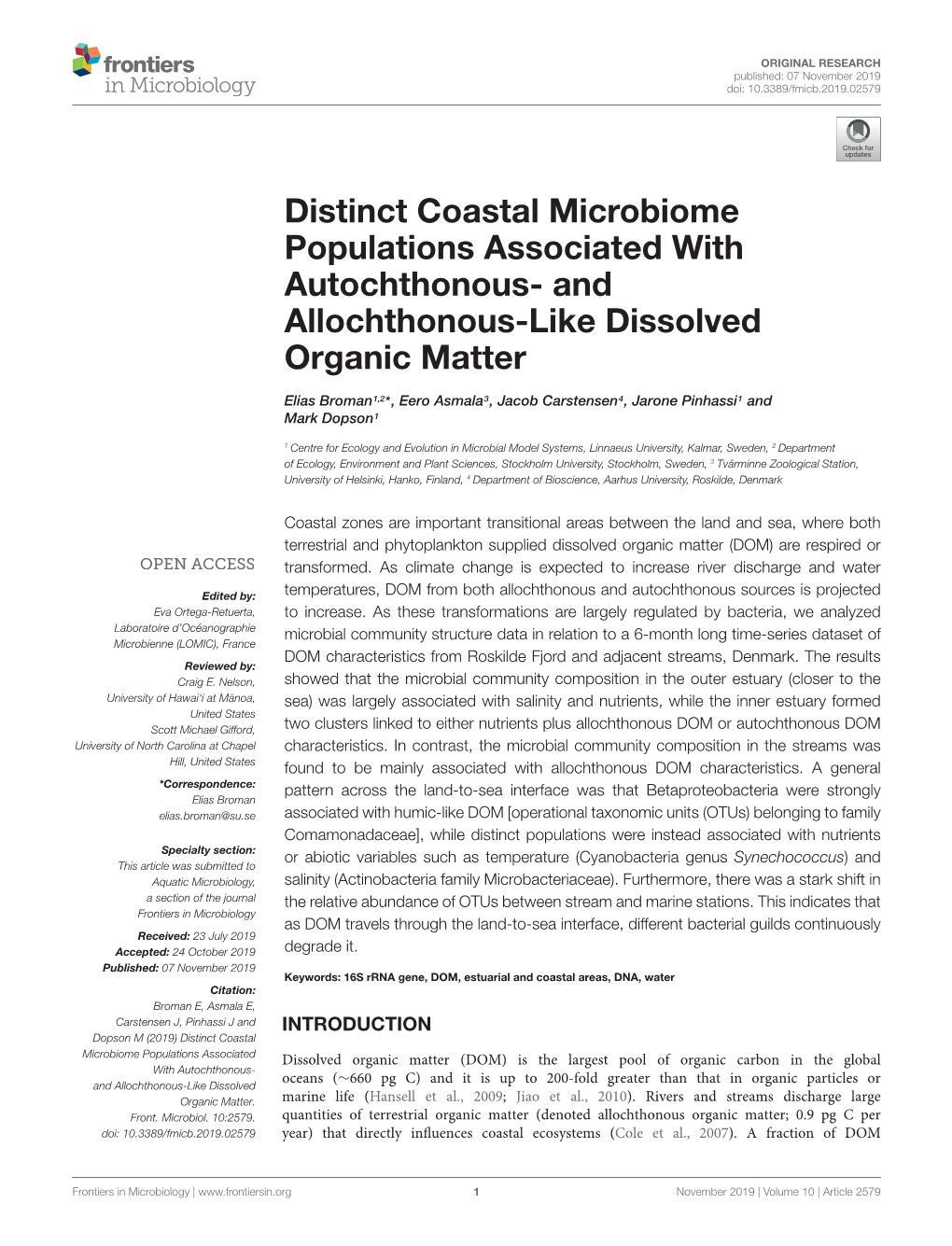 And Allochthonous-Like Dissolved Organic Matter