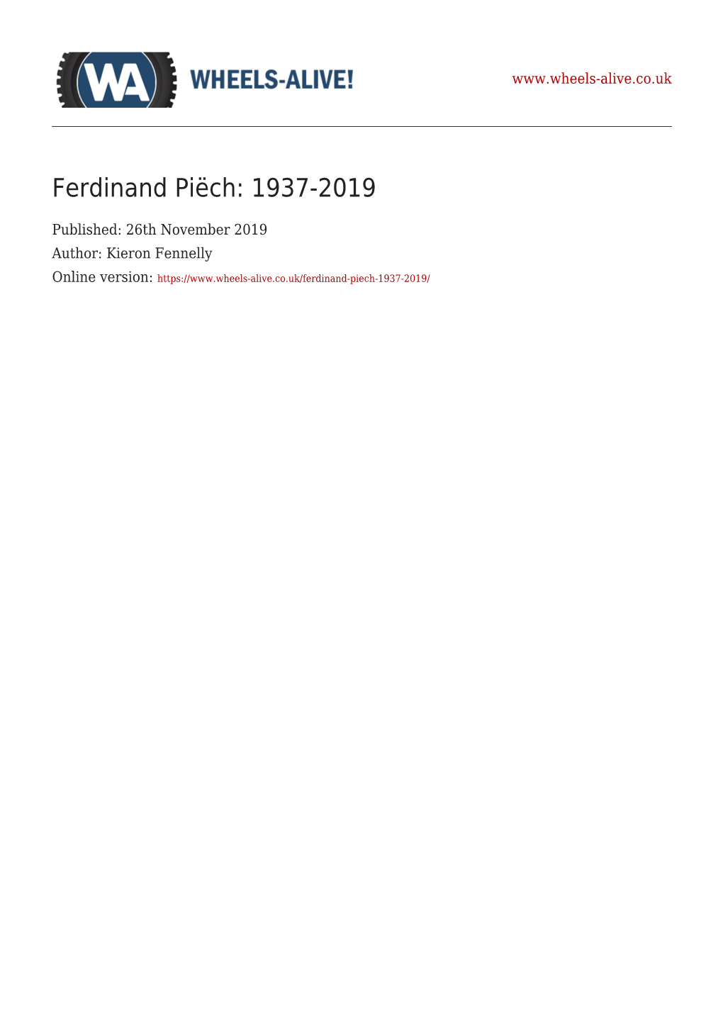 Ferdinand Piëch: 1937-2019