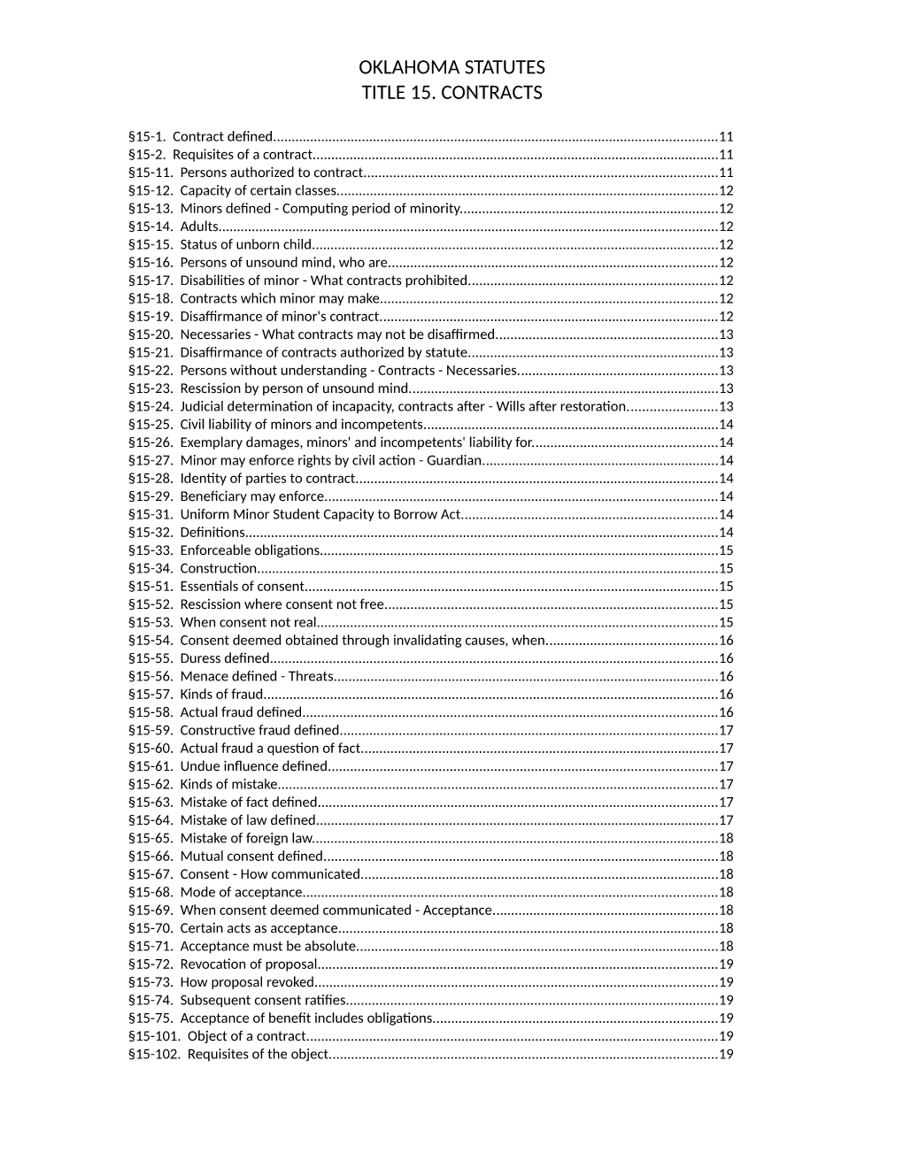 Oklahoma Statutes Title 15. Contracts