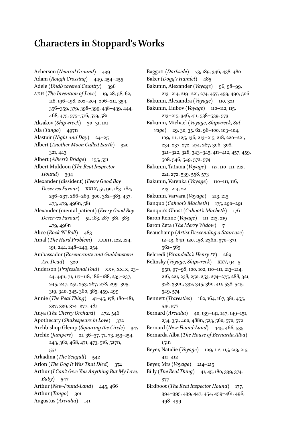 Characters in Stoppard's Works