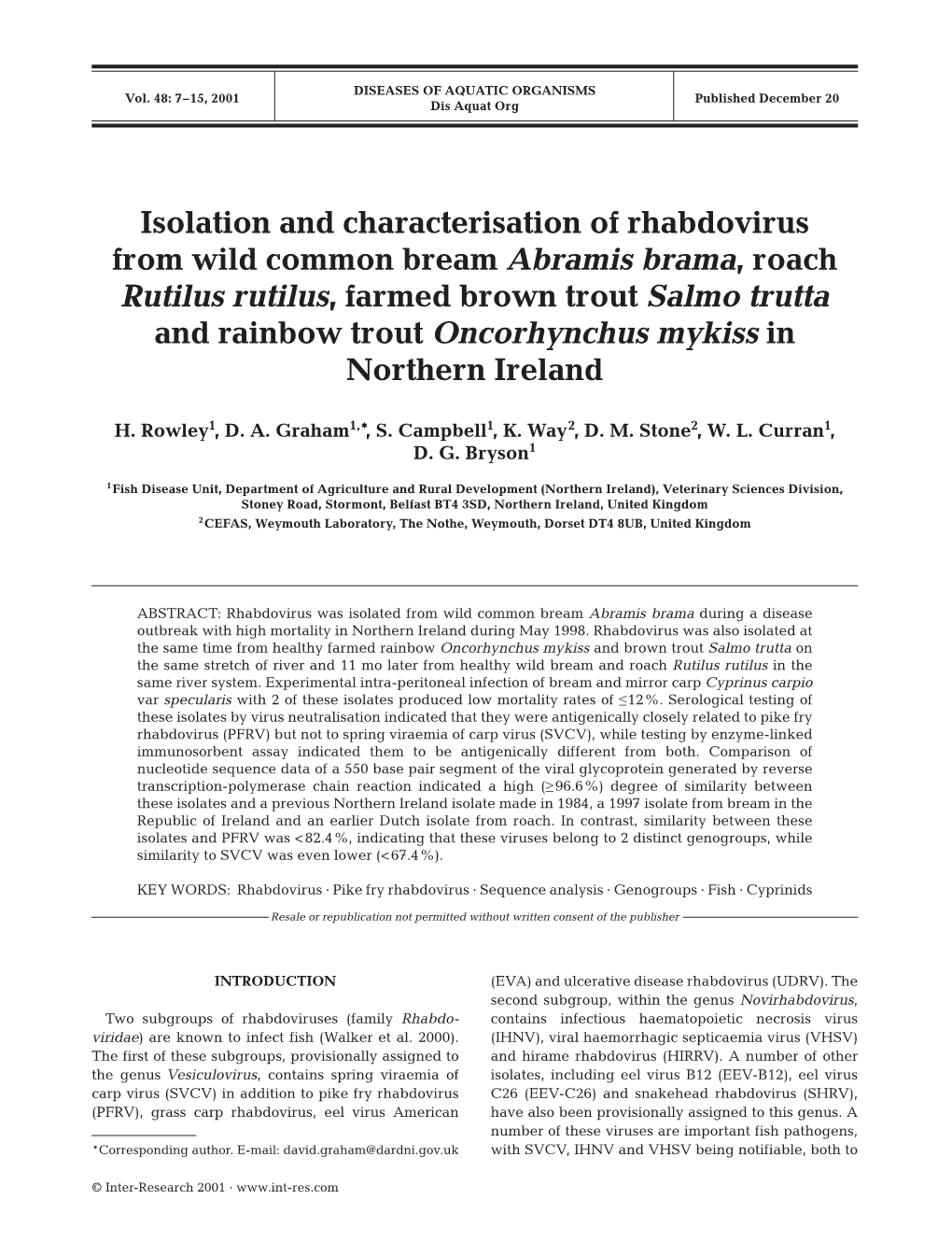 Isolation and Characterisation of Rhabdovirus from Wild Common