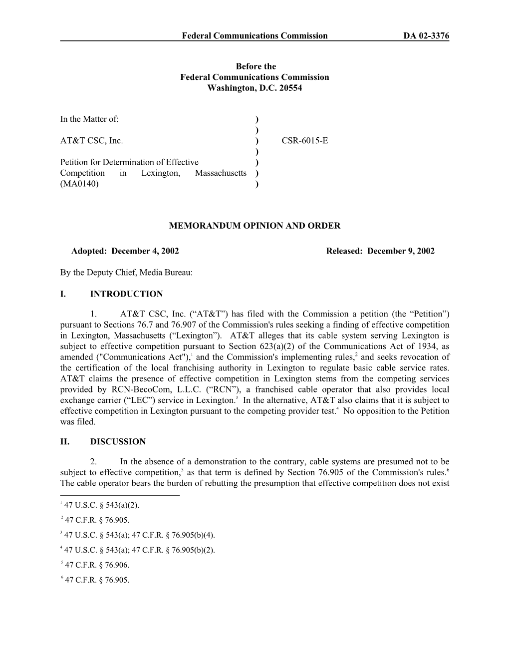 Federal Communications Commission DA 02-3376 Before The