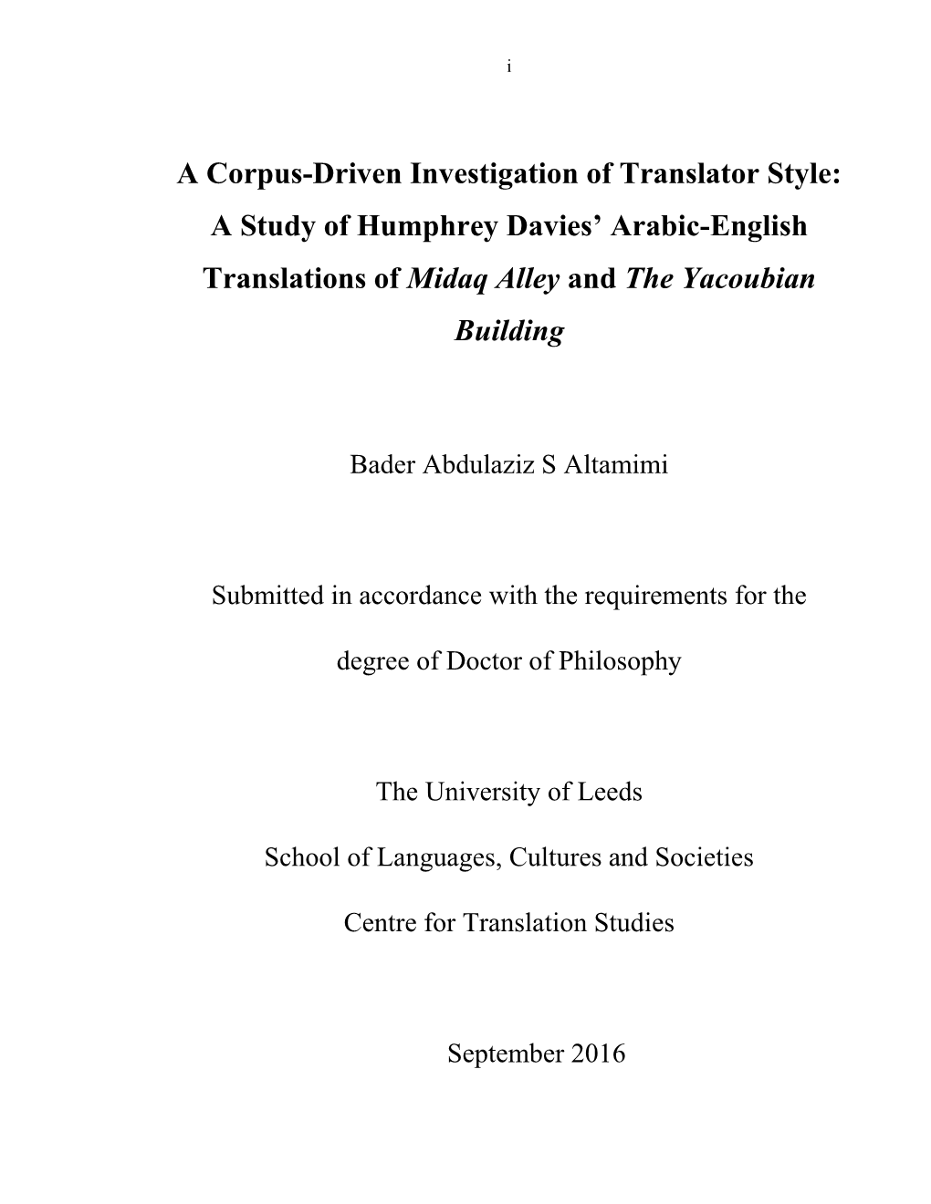 A Study of Humphrey Davies' Arabic-English Translations Of