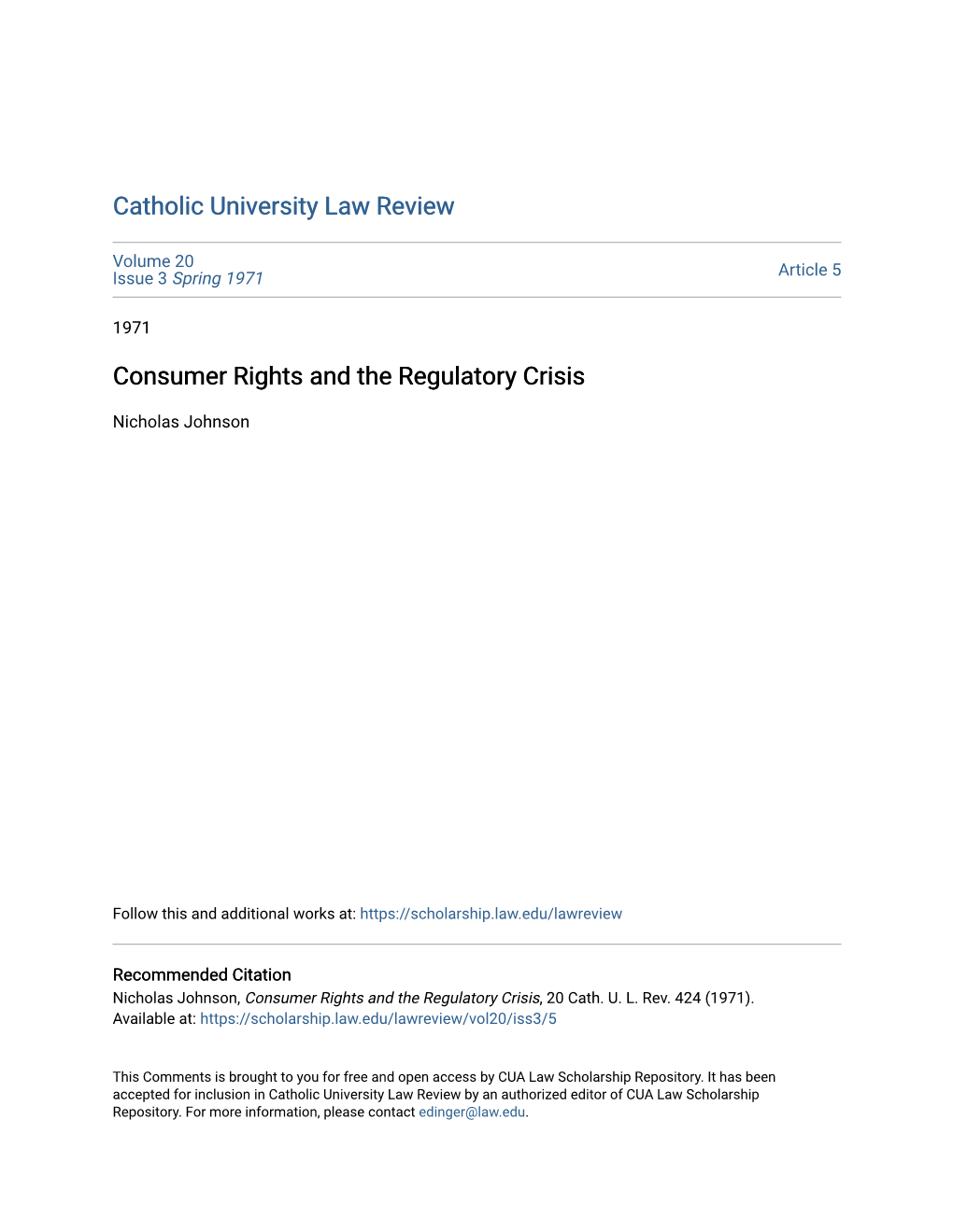 Consumer Rights and the Regulatory Crisis