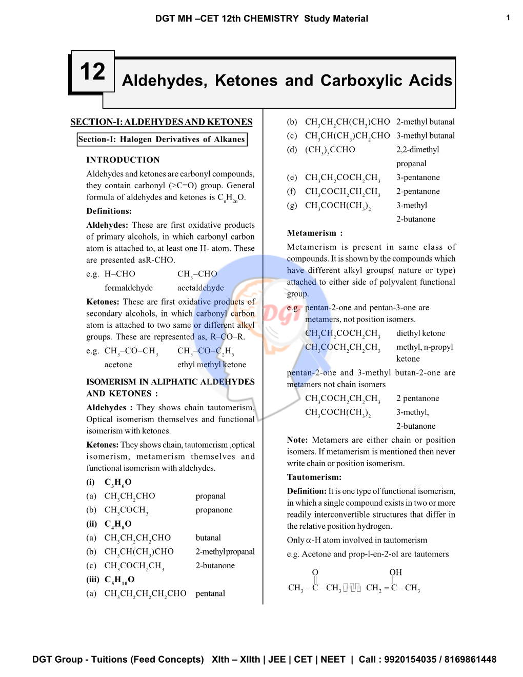 Aldehydes, Ketones and Carboxylic Acids