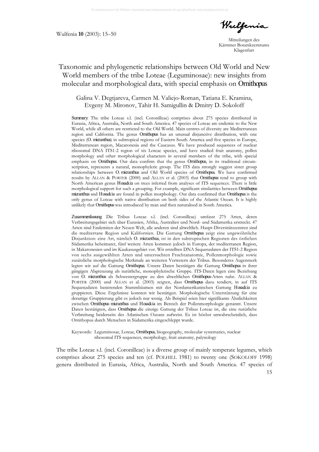 Taxonomic and Phylogenetic Relationships Between Old World