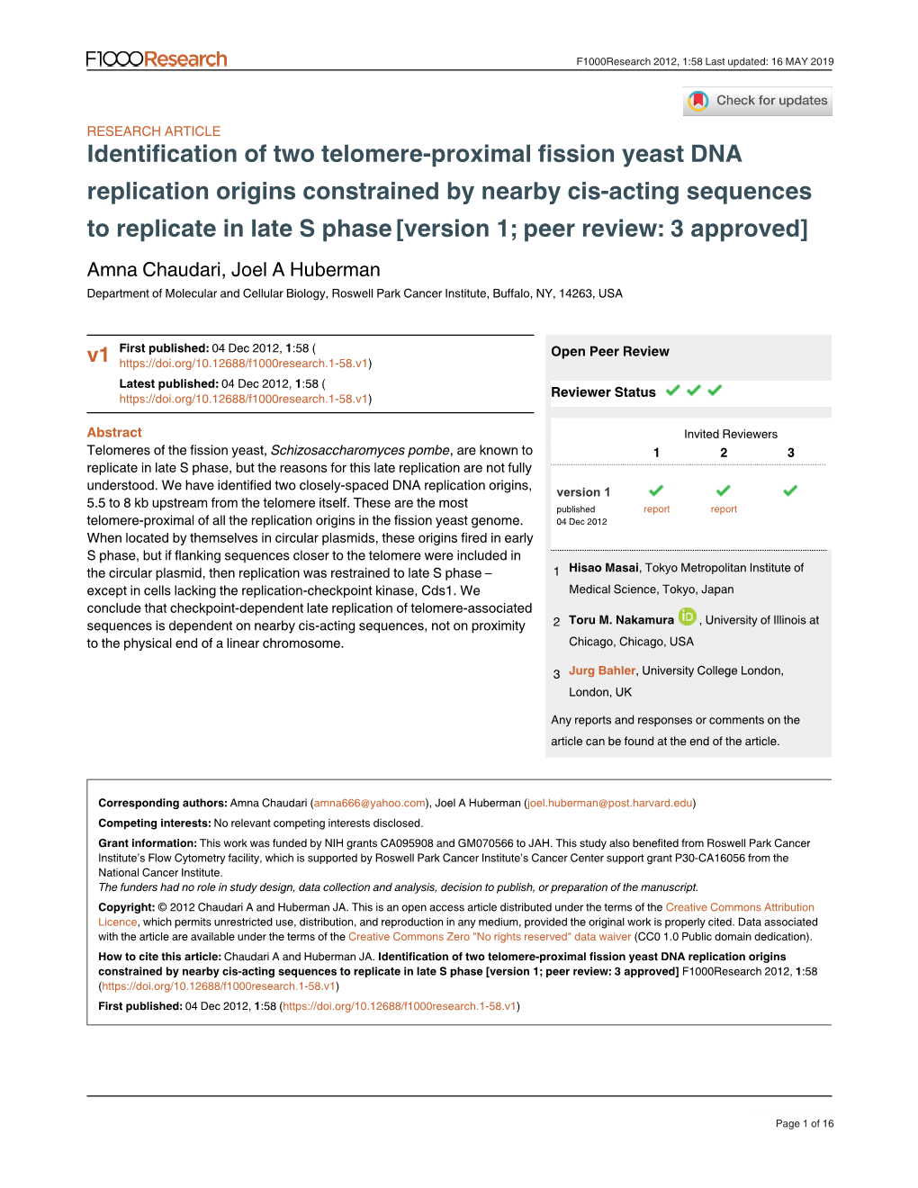 Identification of Two Telomere-Proximal Fission Yeast DNA Replication