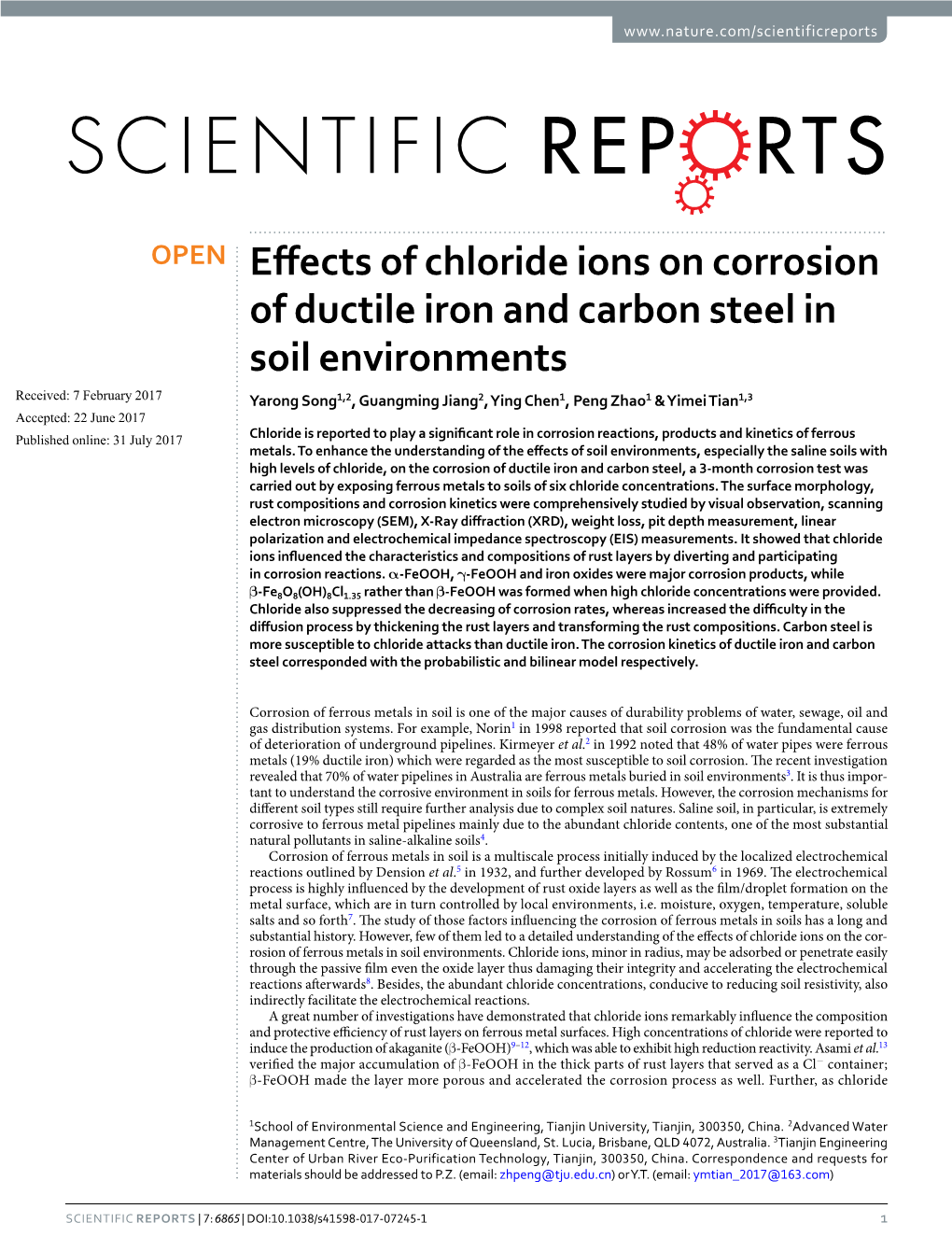 Effects of Chloride Ions on Corrosion of Ductile Iron and Carbon Steel in Soil