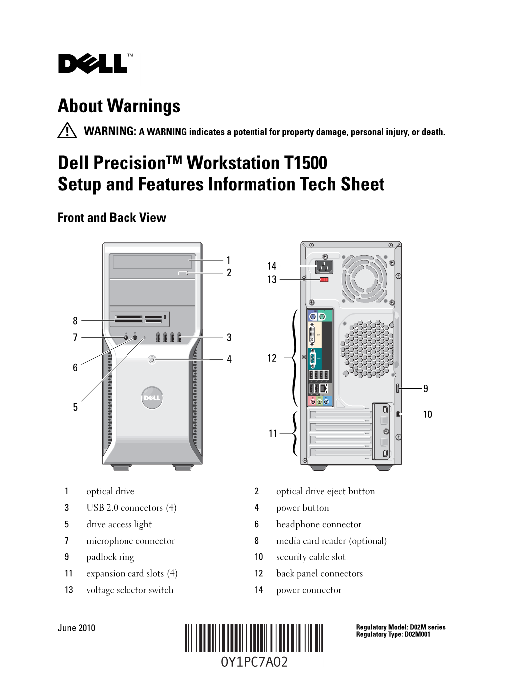 Precision T1500 Setup and Features Information Tech Sheet