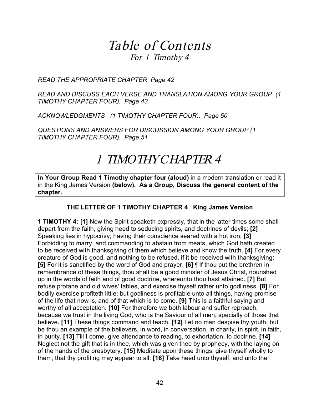 Table of Contents for 1 Timothy 4