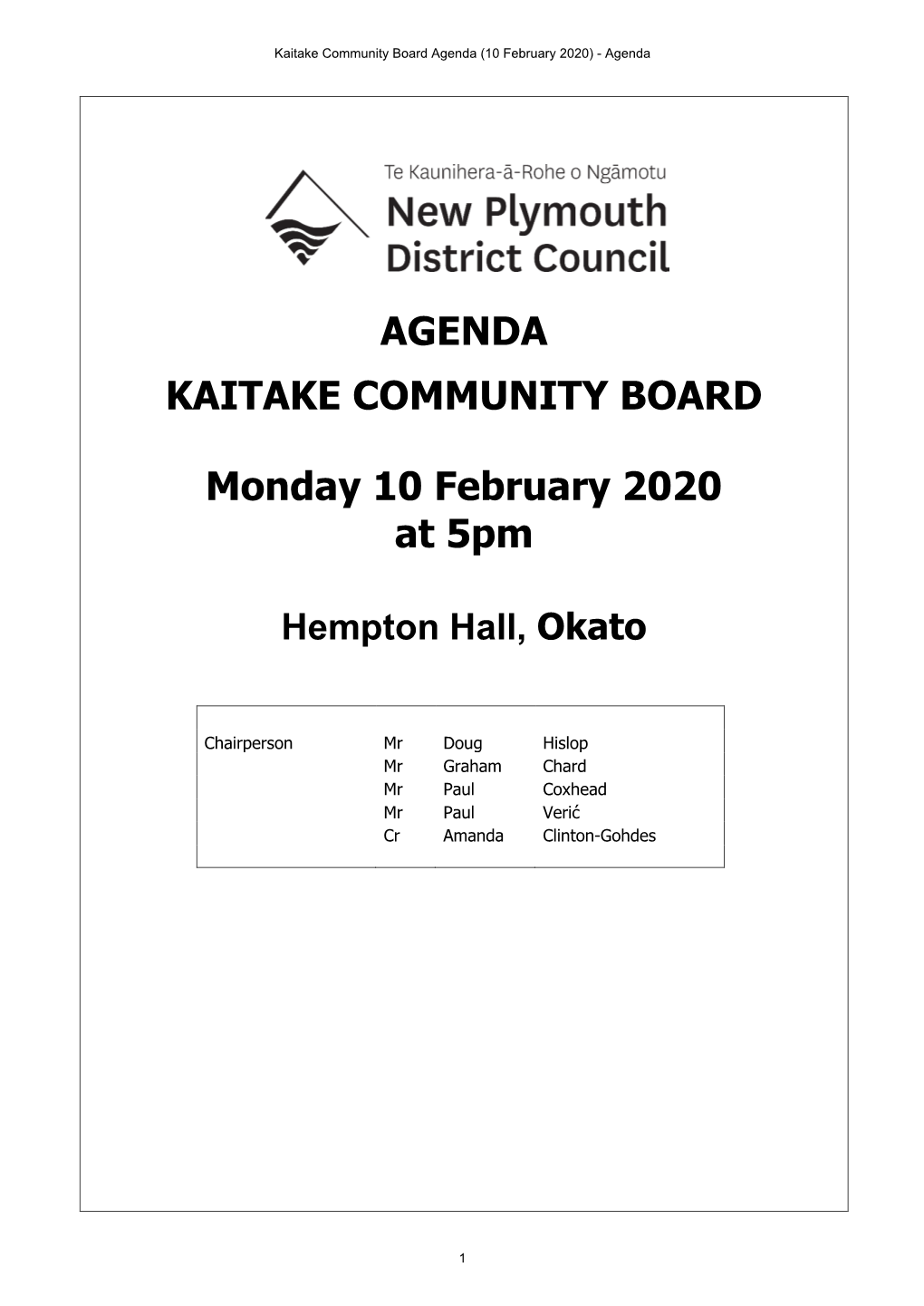 Agenda Kaitake Community Board