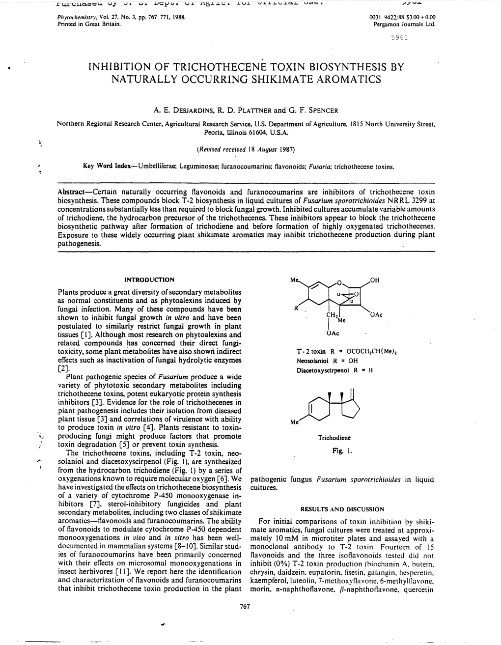 Jj--T) Plant Tissue [3] and Correlations of Virulence with Ability Me to Produce Toxin in Vitro [4]