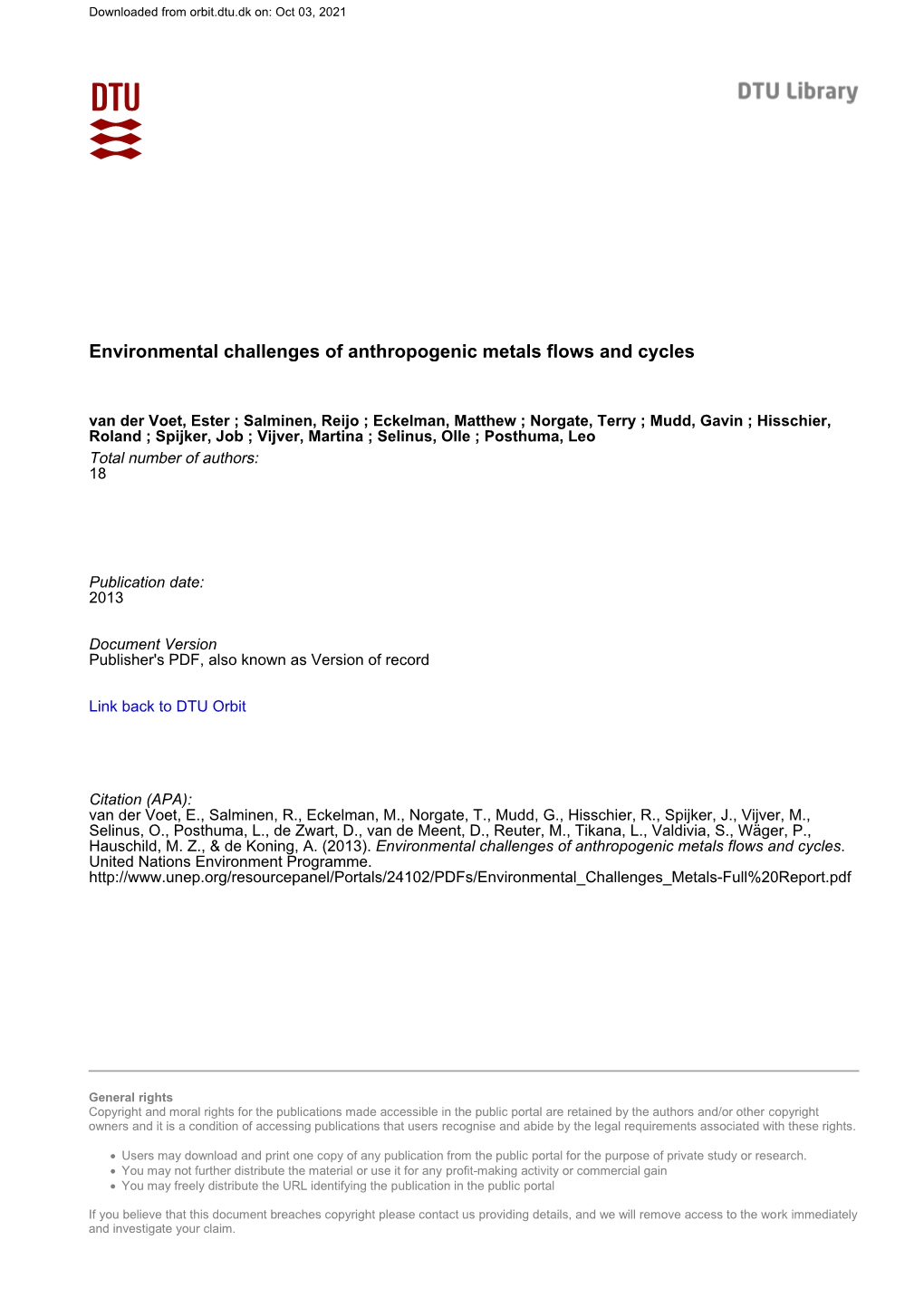 Environmental Challenges Metals Full Report