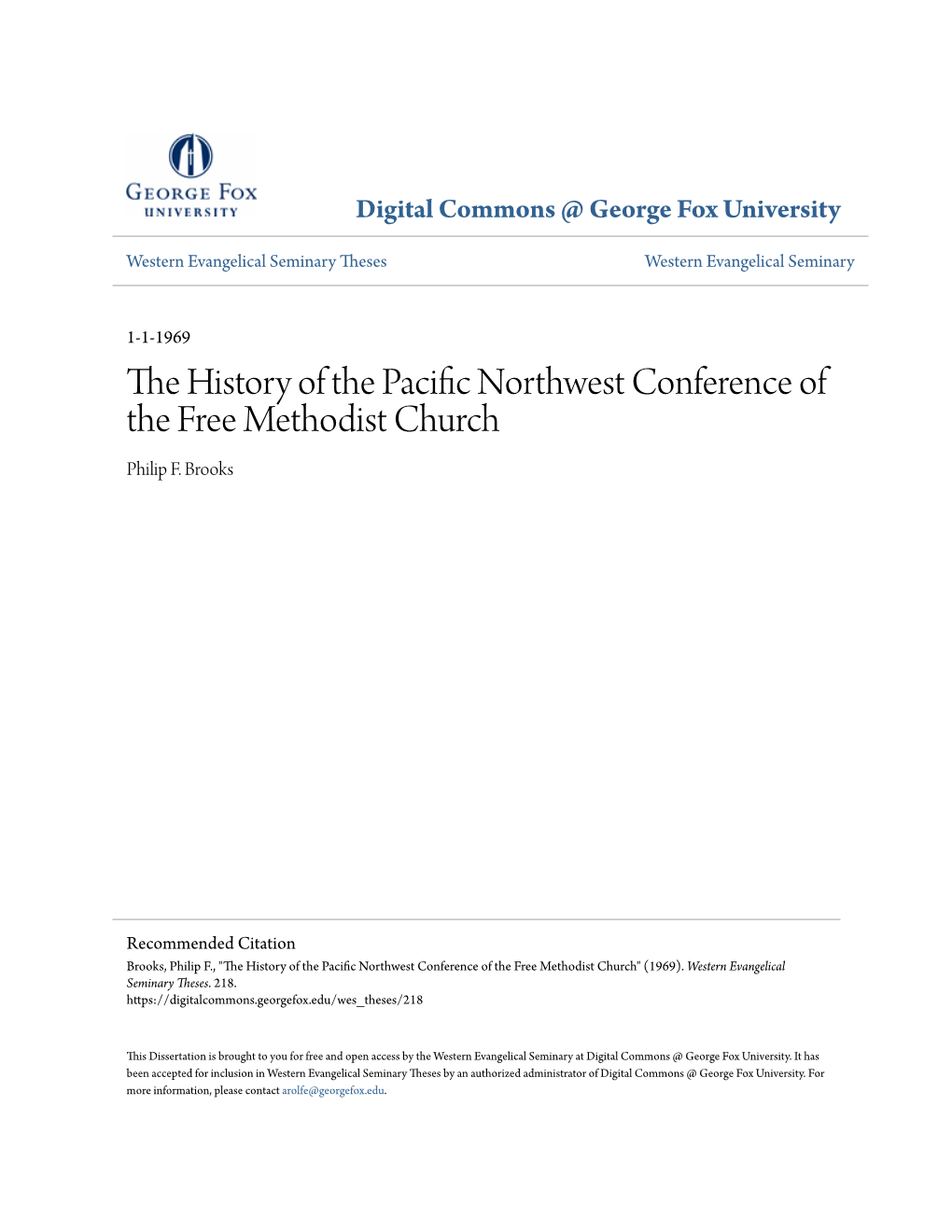 The History of the Pacific Northwest Conference of the Free Methodist