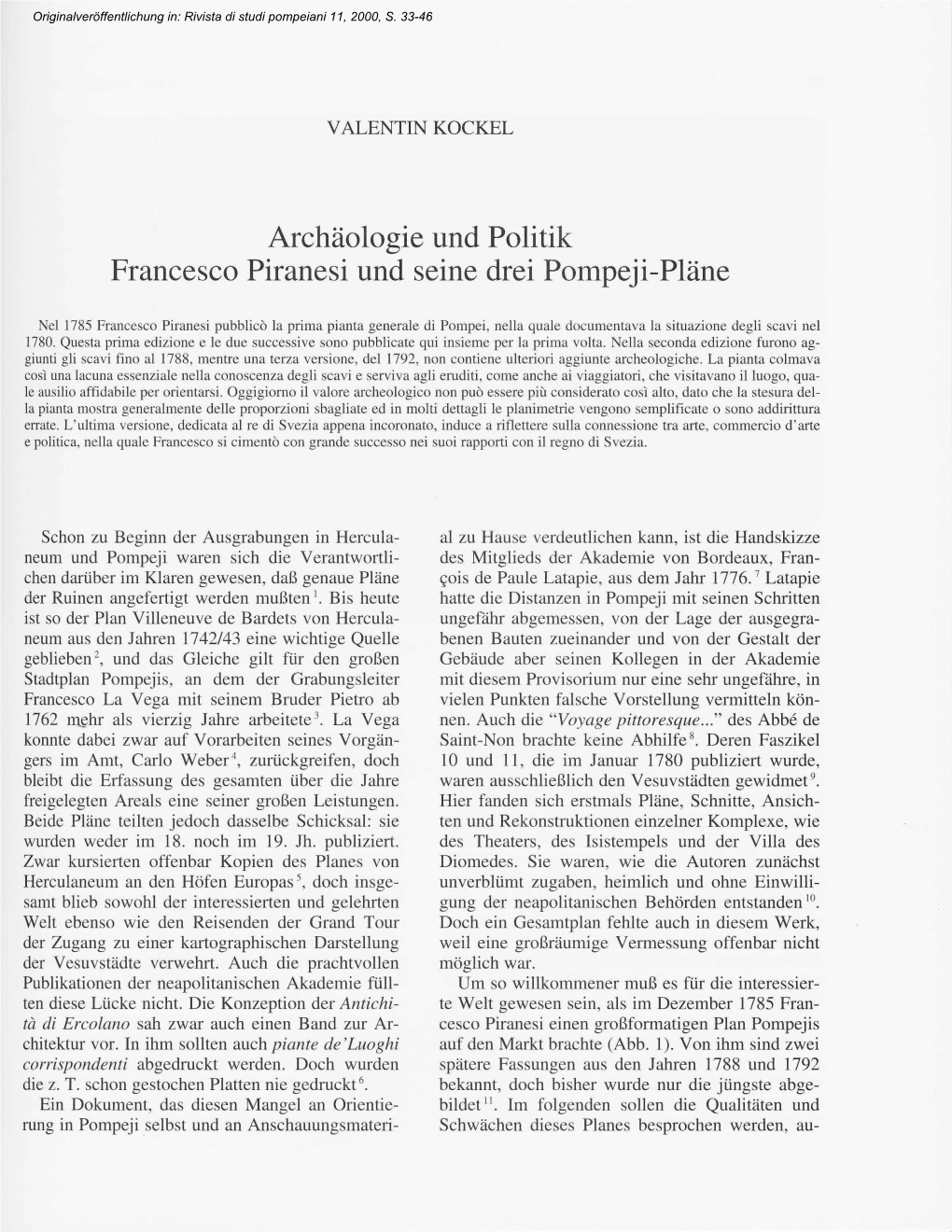 Archäologie Und Politik Francesco Piranesi Und Seine Drei Pompeji-Pläne