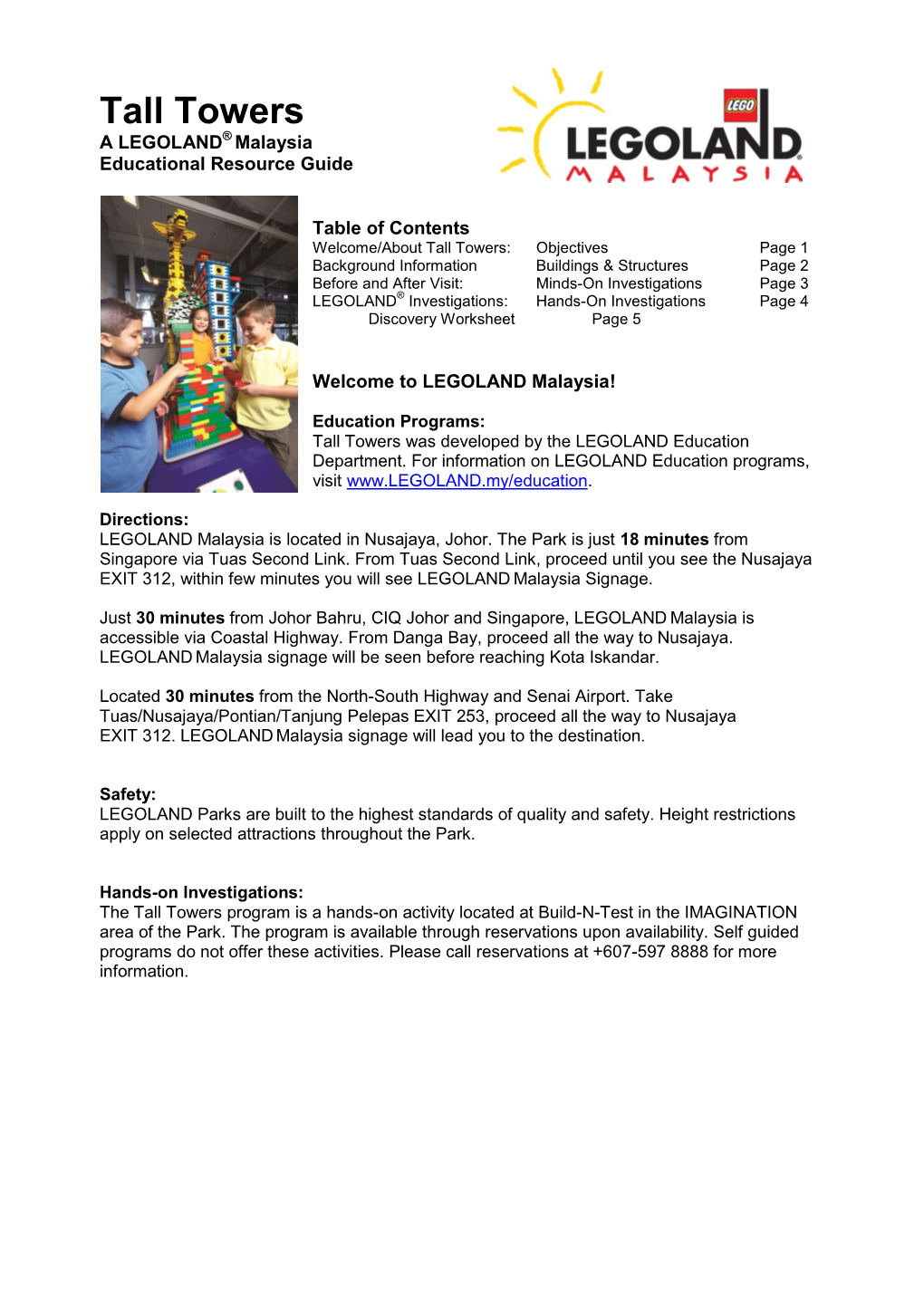 Tall Towers ® a LEGOLAND Malaysia Educational Resource Guide